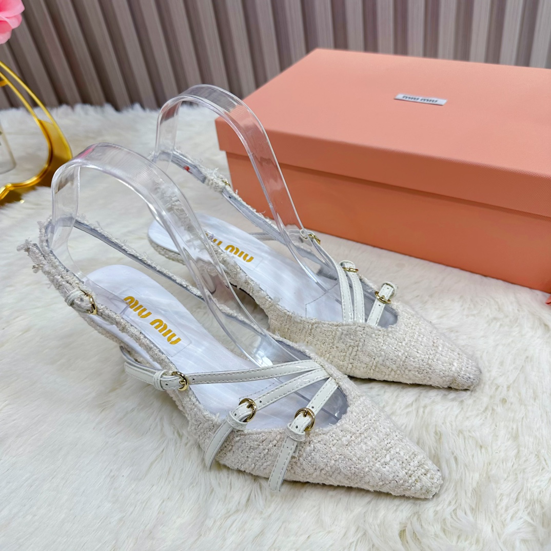 Miu Miu Women's Slingback Kitten Heel with Tweed and Leather Straps 6 i1735388459 6941 8