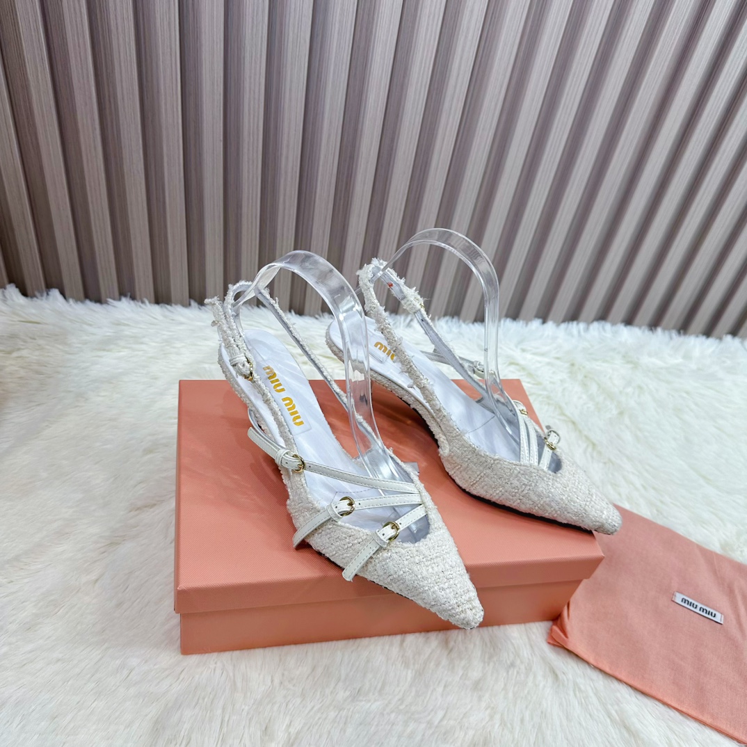 Miu Miu Women's Slingback Kitten Heel with Tweed and Leather Straps 3 i1735388459 945 0
