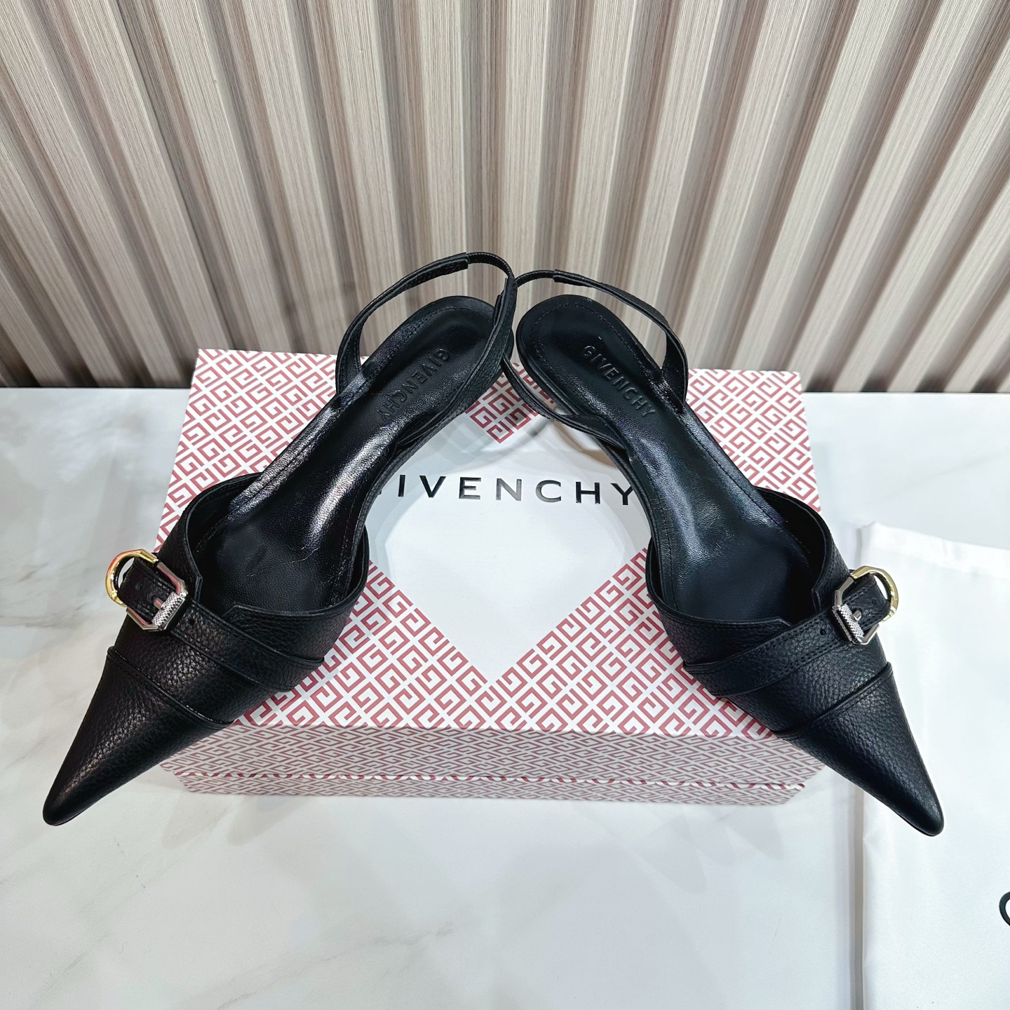 Givenchy Women's Black Leather Slingback Kitten Heel Shoes 5 i1741495730656 4582 0 2