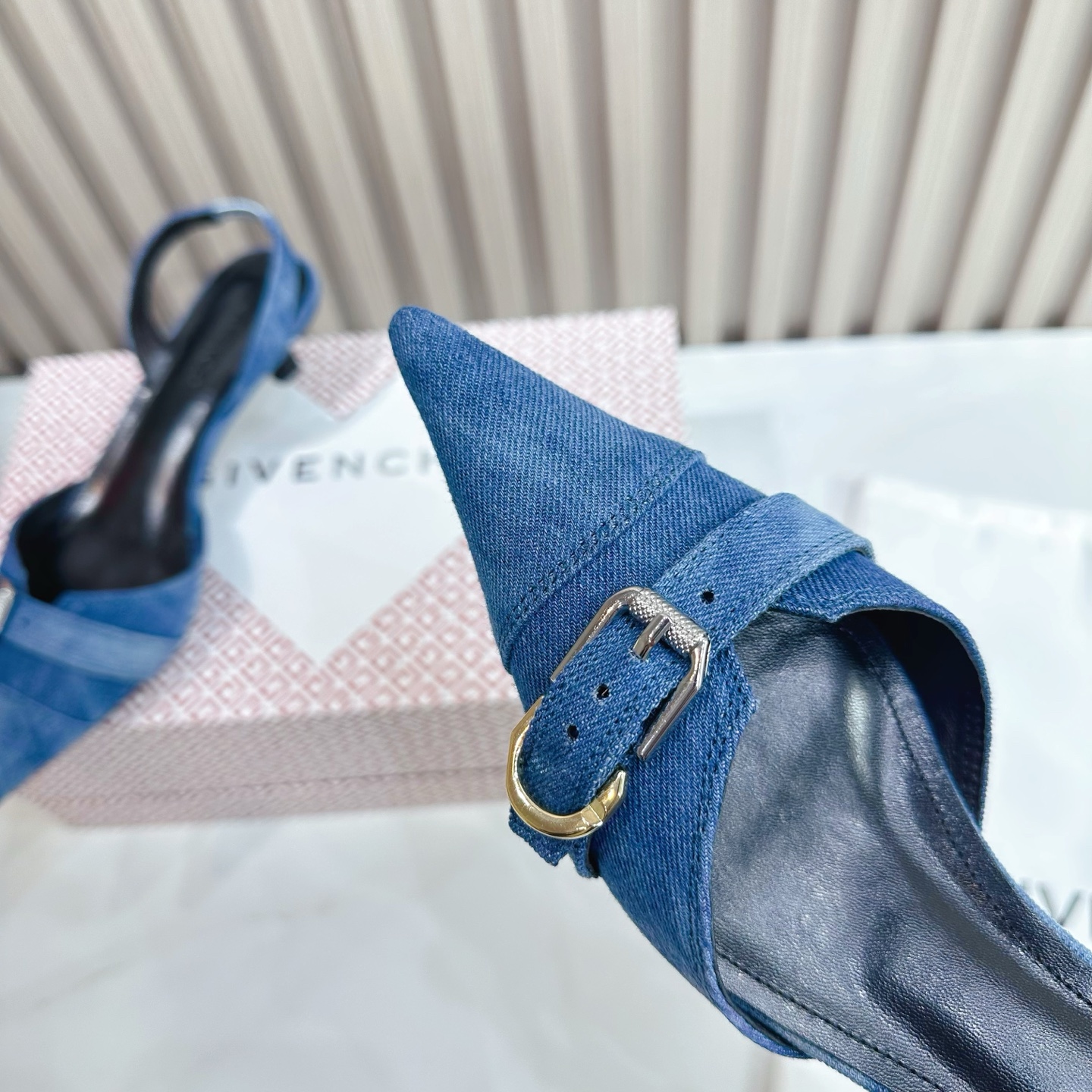 Givenchy Women's Blue Denim Slingback Kitten Heels with Buckle Accent 8 i1741495775783 881 0 6