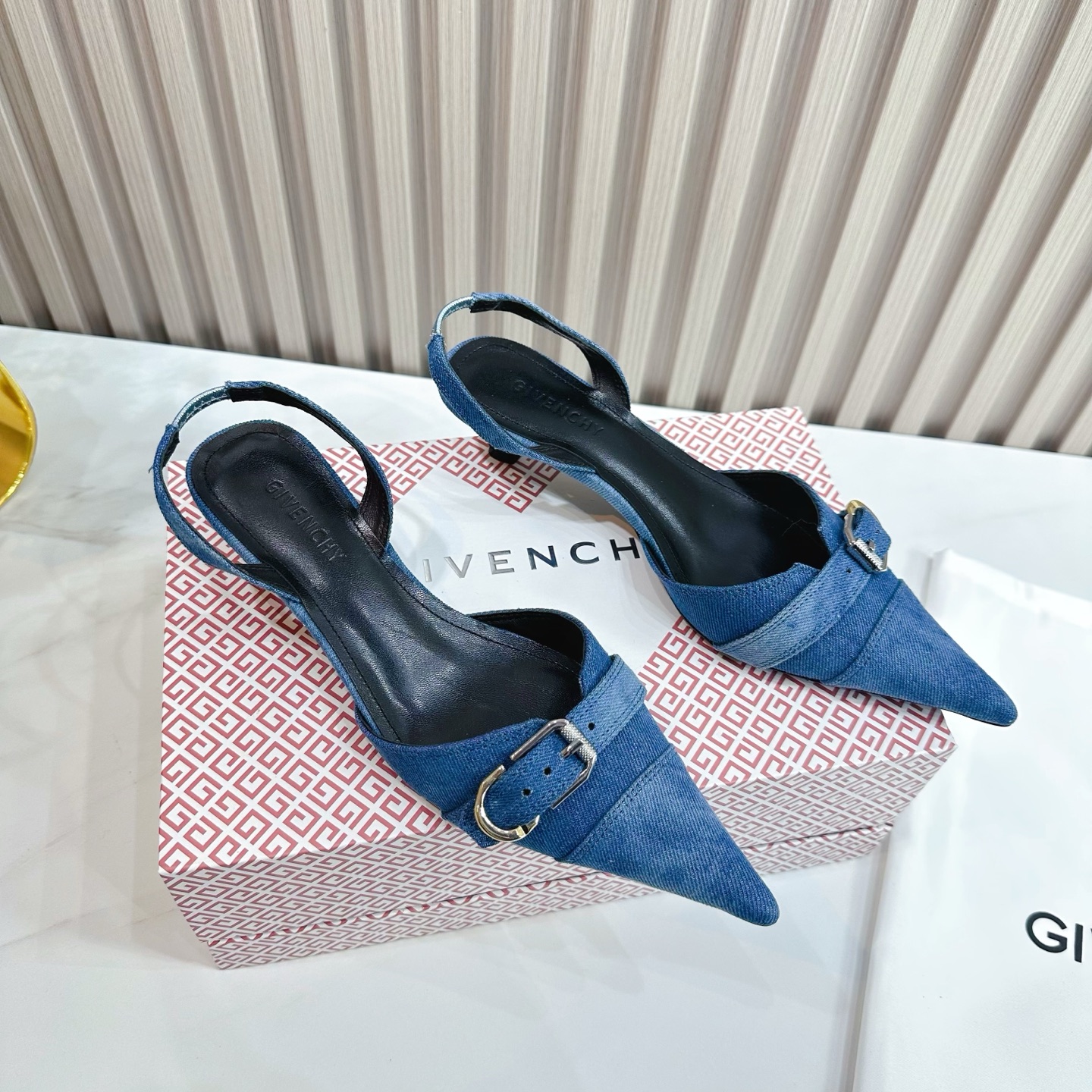 Givenchy Women's Blue Denim Slingback Kitten Heels with Buckle Accent 3 i1741495775832 6364 0 0