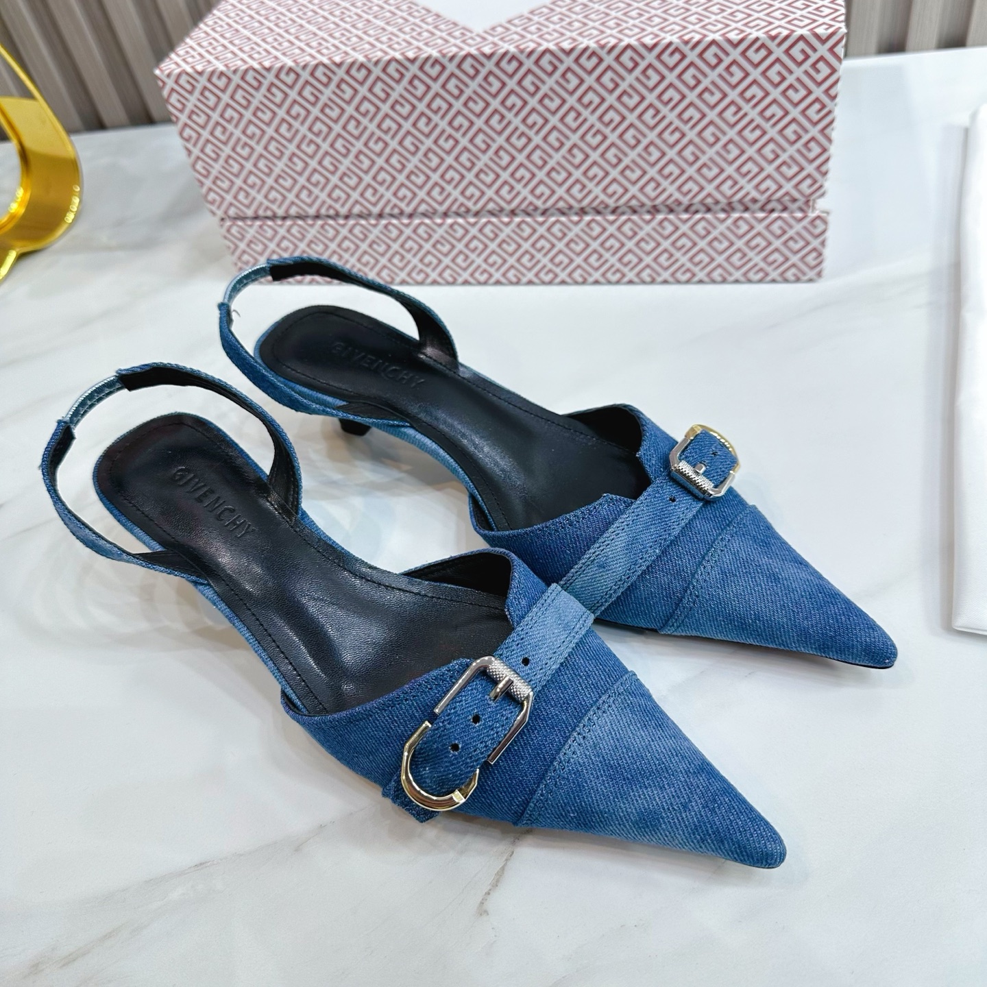 Givenchy Women's Blue Denim Slingback Kitten Heels with Buckle Accent 6 i1741495775842 515 0 3