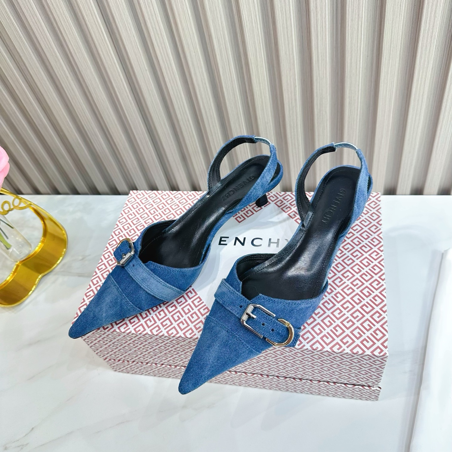 Givenchy Women's Blue Denim Slingback Kitten Heels with Buckle Accent 4 i1741495779185 8912 0 1