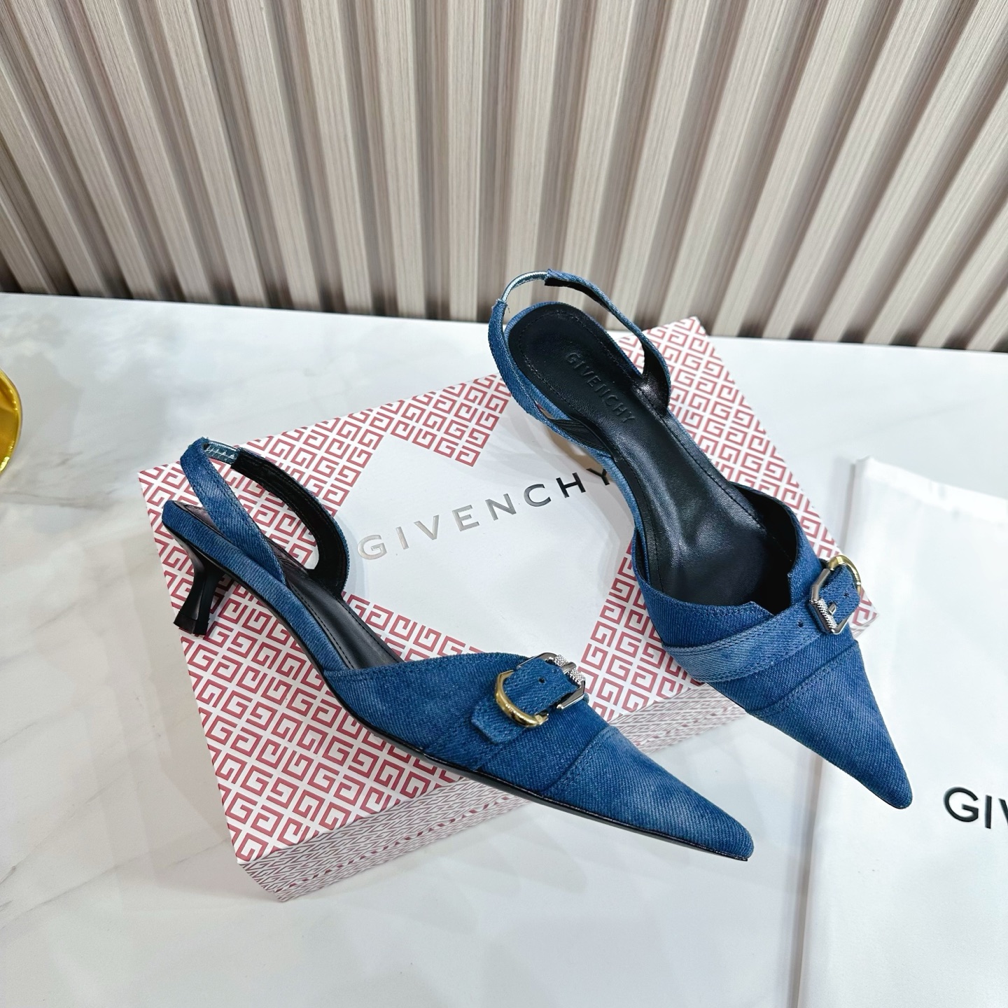 Givenchy Women's Blue Denim Slingback Kitten Heels with Buckle Accent 7 i1741495779221 7345 0 5