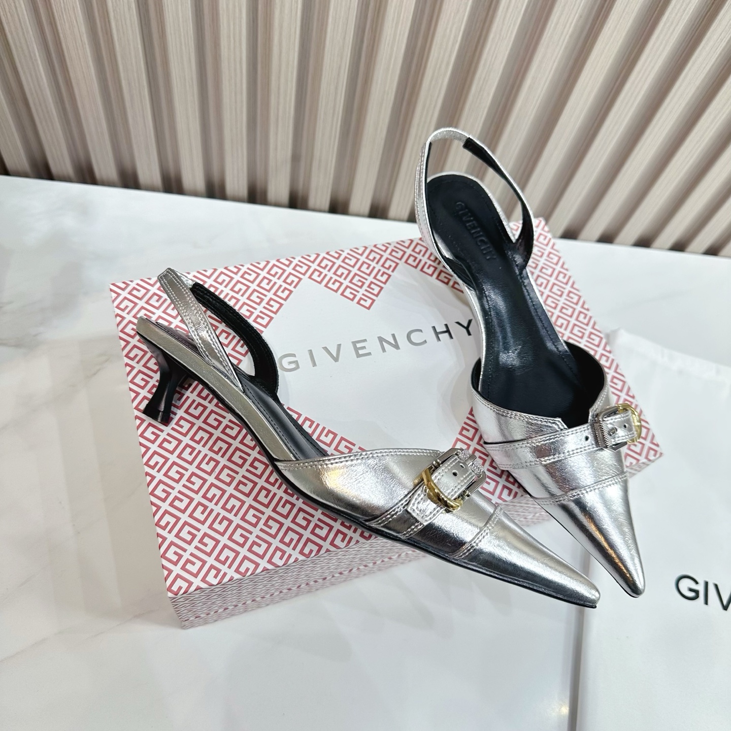 Givenchy Slingback Heels - Silver Leather Pointed Toe Pumps 6 i1741495833818 3312 0 3