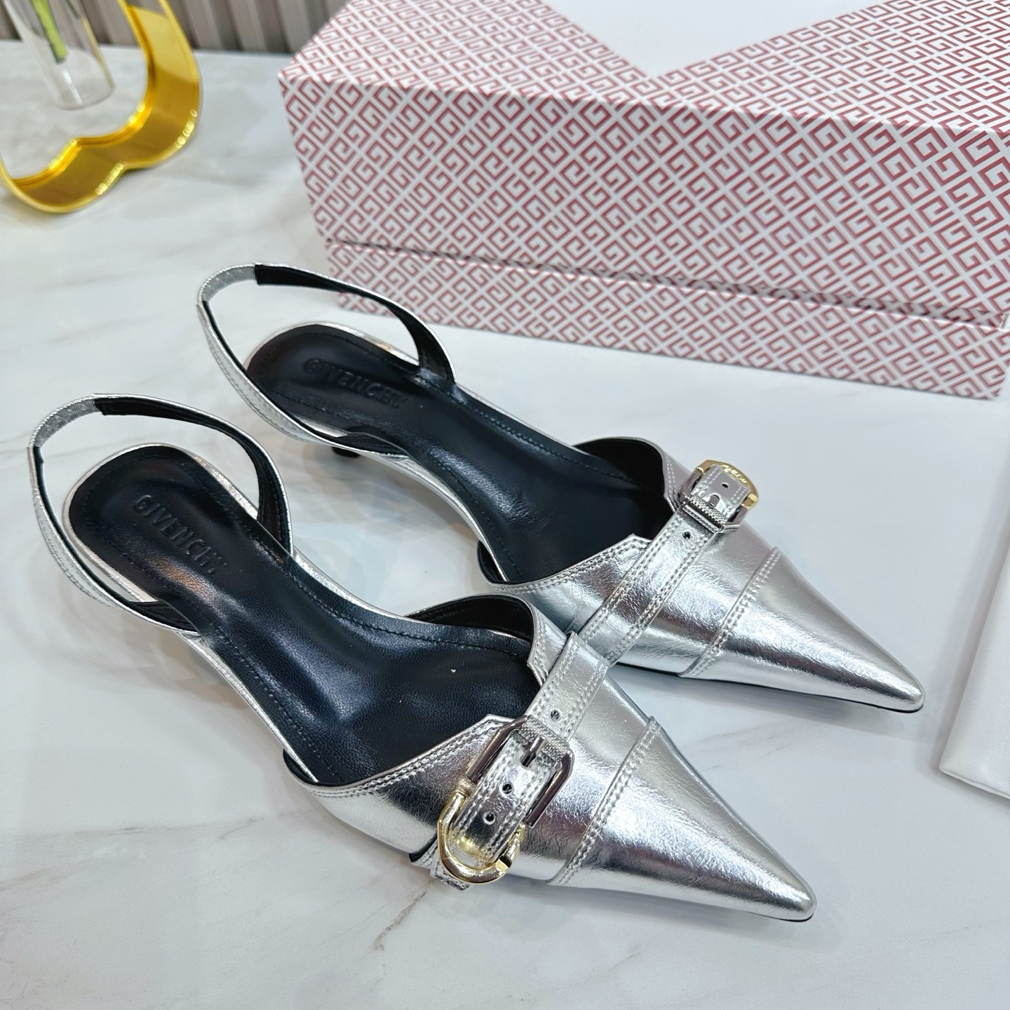 Givenchy Slingback Heels - Silver Leather Pointed Toe Pumps 8 i1741495833834 7587 0 6