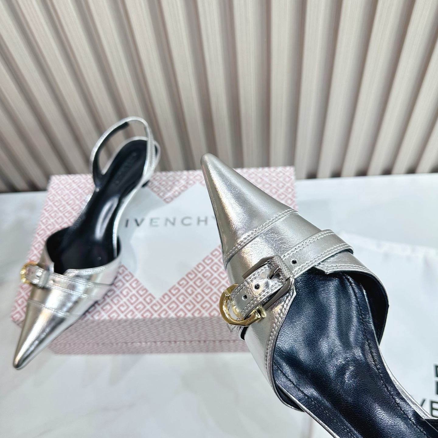 Givenchy Slingback Heels - Silver Leather Pointed Toe Pumps 7 i1741495836095 4670 0 5