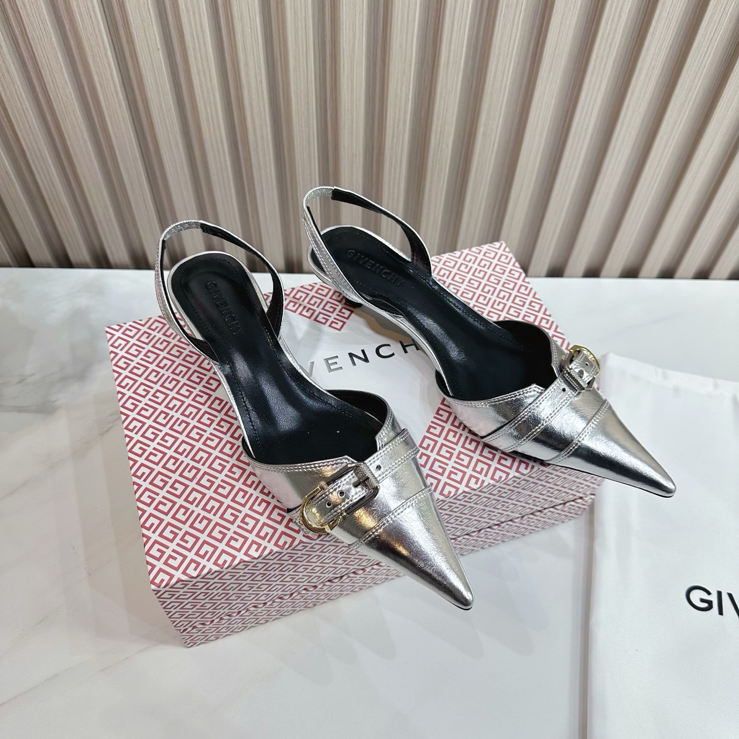 Givenchy Slingback Heels - Silver Leather Pointed Toe Pumps 3 i1741495836126 2303 0 0