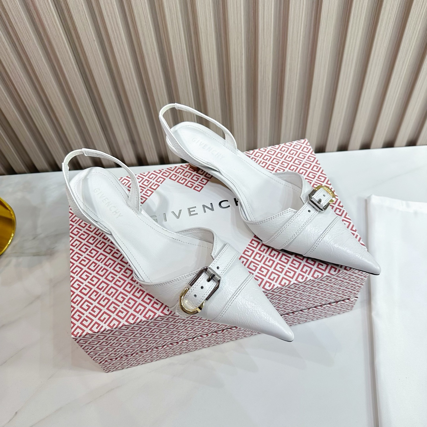 Givenchy Women's White Leather Slingback Heel with Pointed Toe 4 i1741495856634 1184 0 0