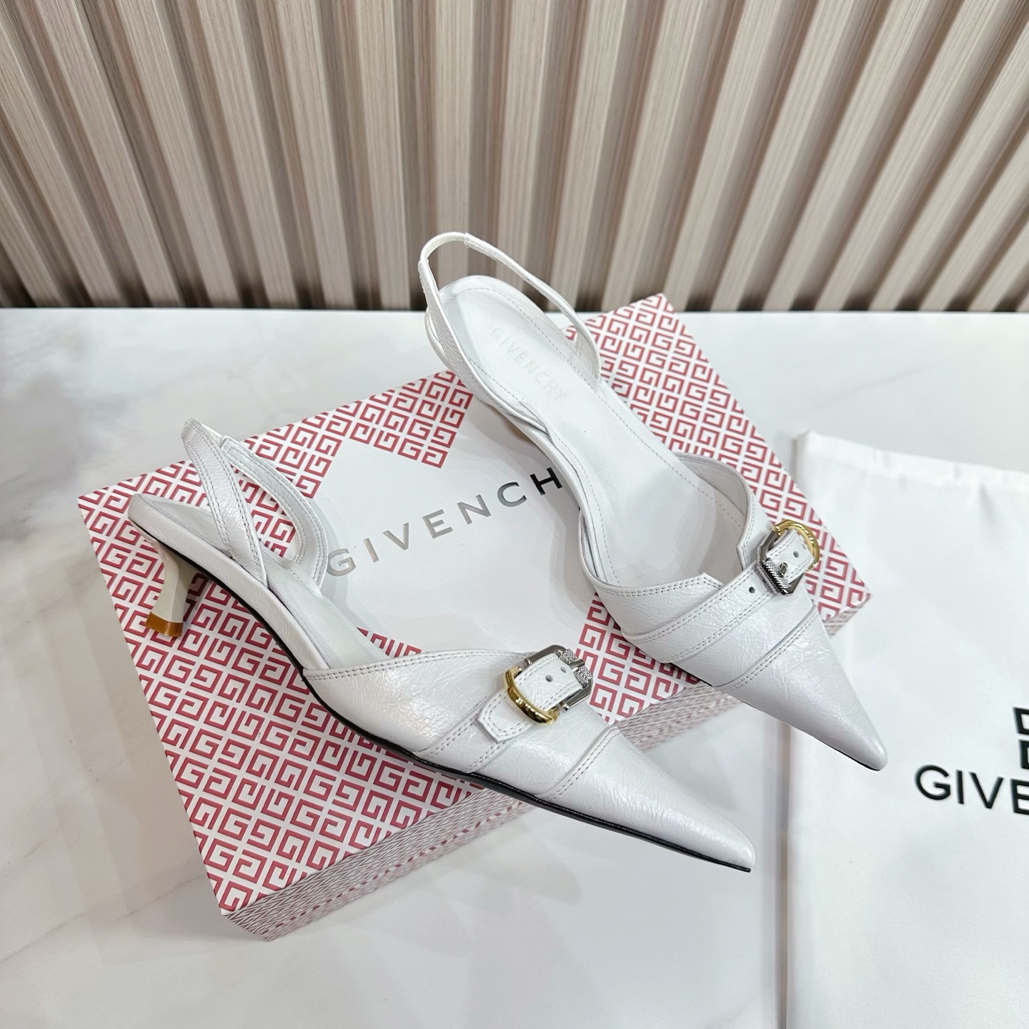 Givenchy Women's White Leather Slingback Heel with Pointed Toe 3 i1741495869393 9787 0 6