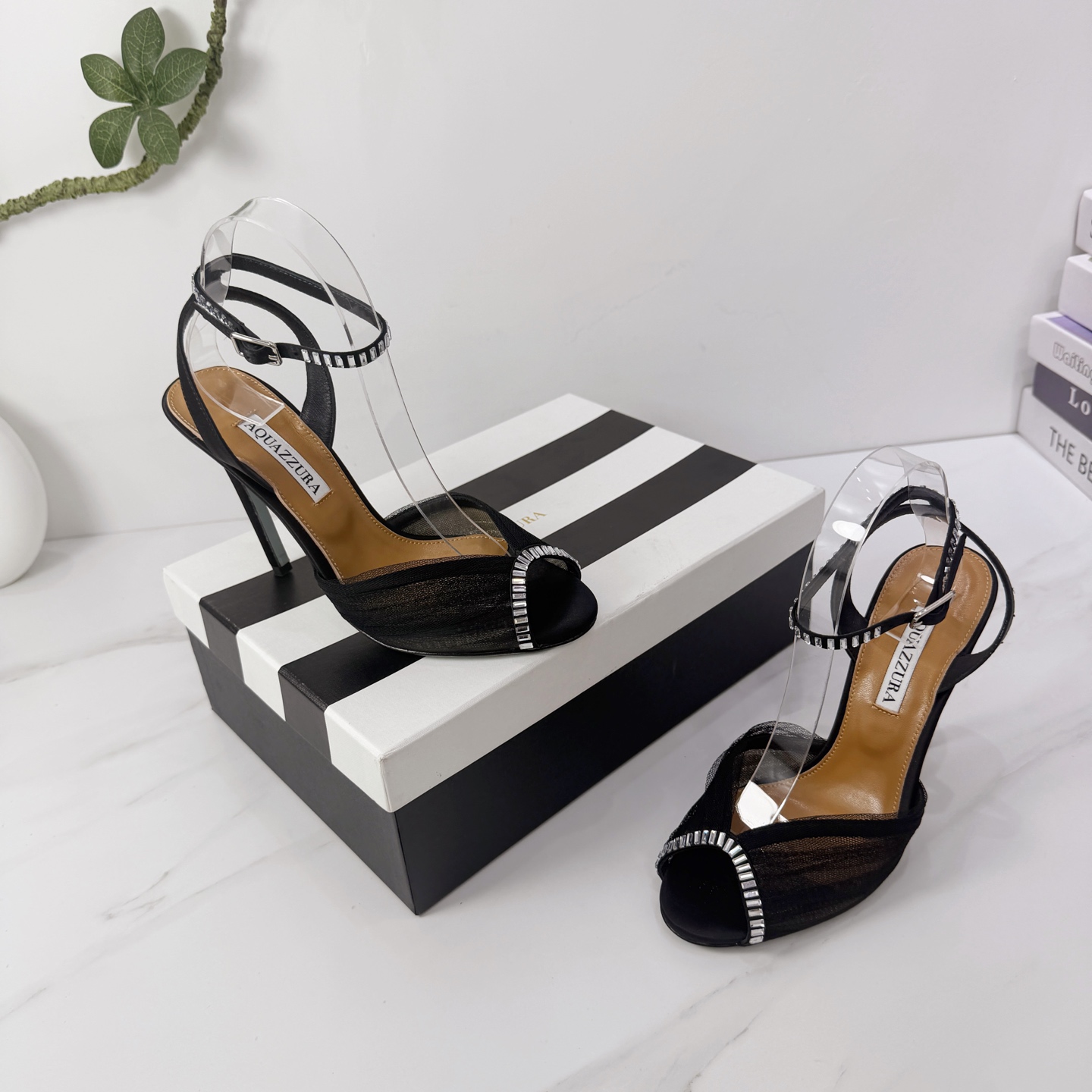 Aquazzura Black Embellished Ankle Strap Sandals