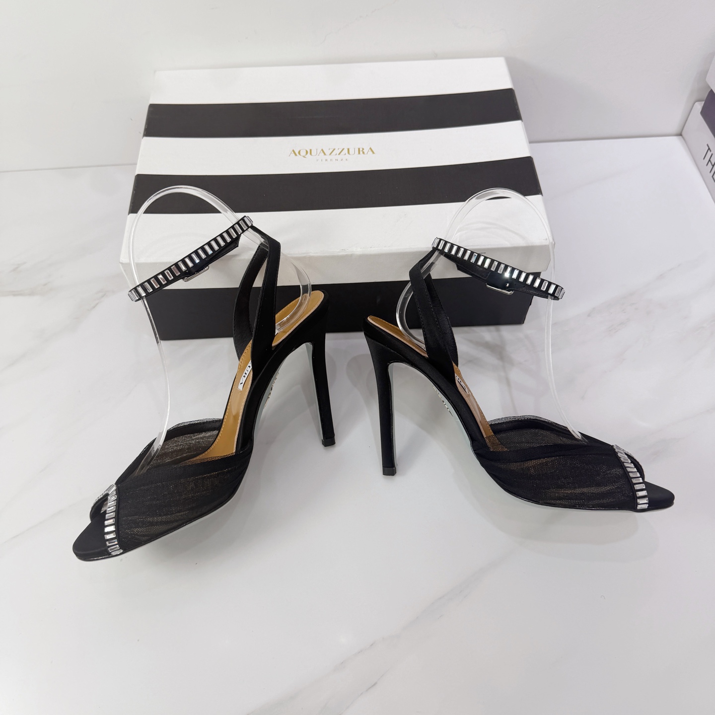 Aquazzura Black Embellished Ankle Strap Sandals