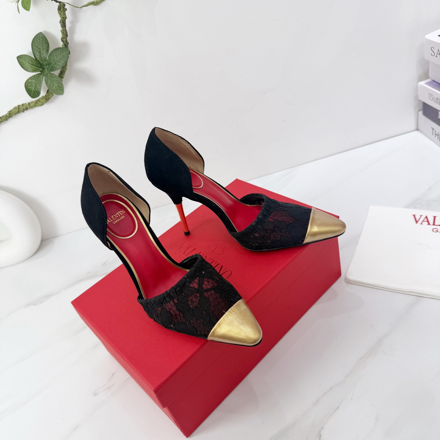 Valentino Black Lace Cap Toe Pumps