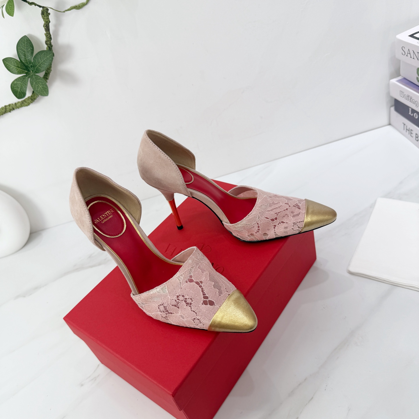 Valentino Pink Lace Cap Toe Pumps