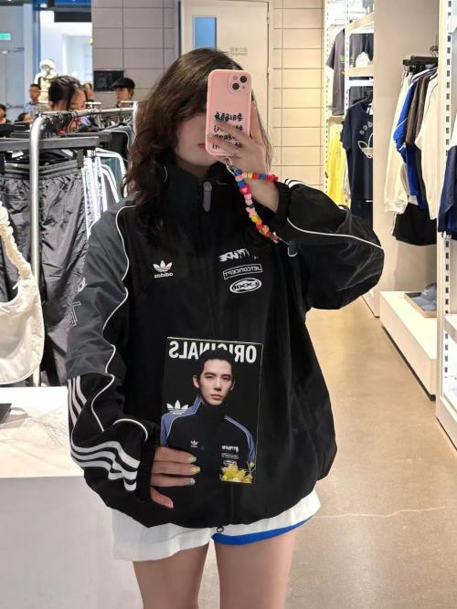 Adidas Originals Taslan Windbreaker Jacket, Embroidered Three-Stripes, Black-Gray 1 Adidas Originals Taslan Windbreaker Jacket, Embroidered Three-Stripes, Black-Gray