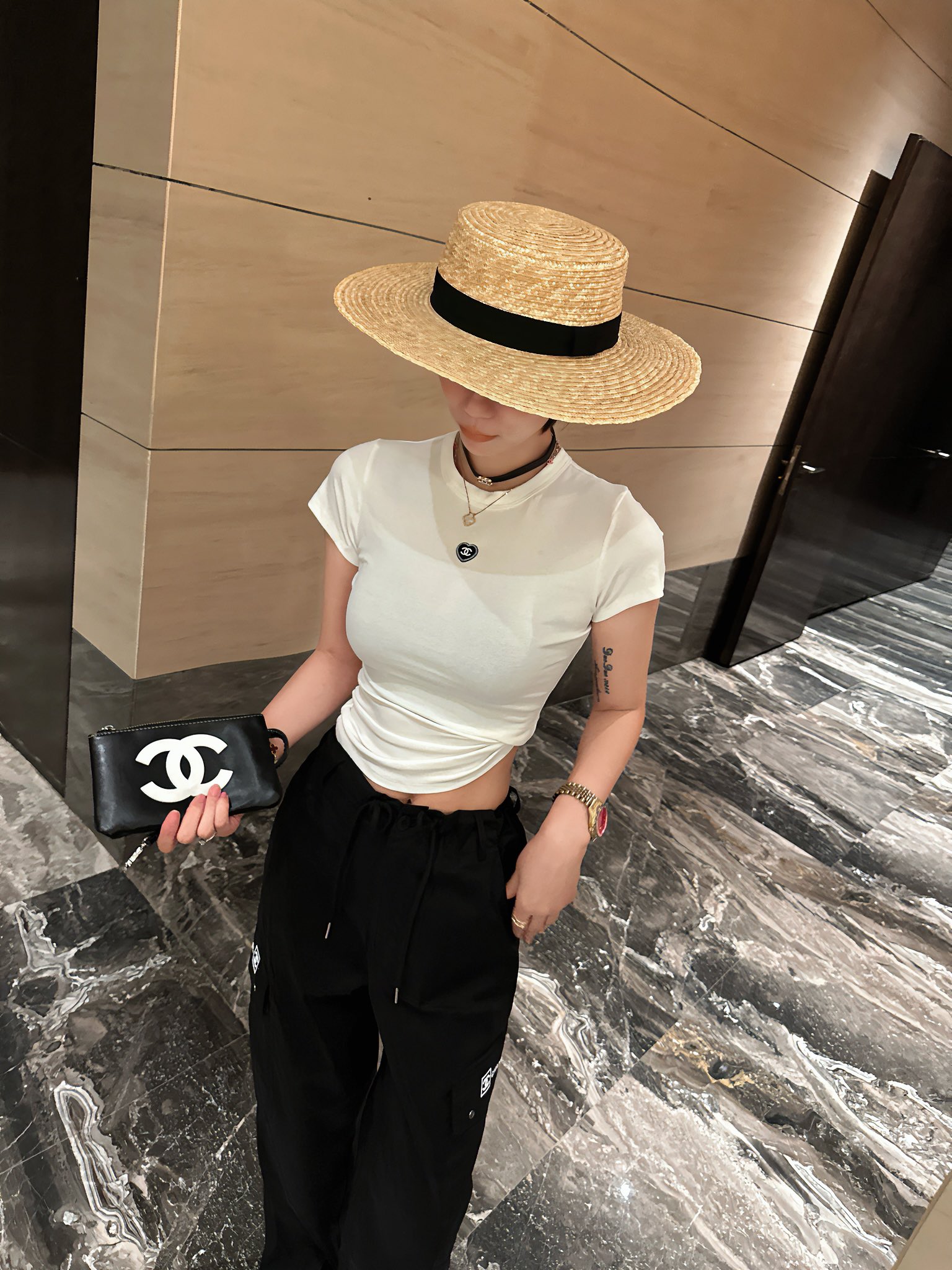 Chanel Vêtements Culottes & Pantalons Noir Blanc Imprimé Coton Peu importe