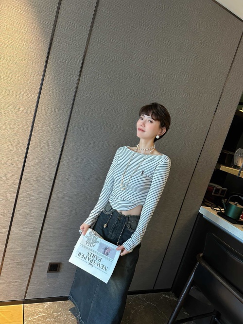 Yves Saint Laurent Striped Long Sleeve T-Shirt Classic Embroidery 1 Yves Saint Laurent Striped Long Sleeve T-Shirt Classic Embroidery