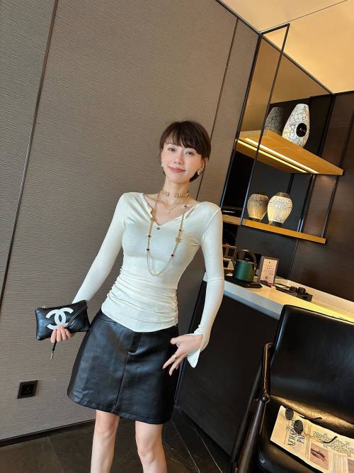 Chanel Long Sleeve V-Neck Slim Fit Base Shirt - Elegant and Sexy Top 1 Chanel Long Sleeve V-Neck Slim Fit Base Shirt - Elegant and Sexy Top