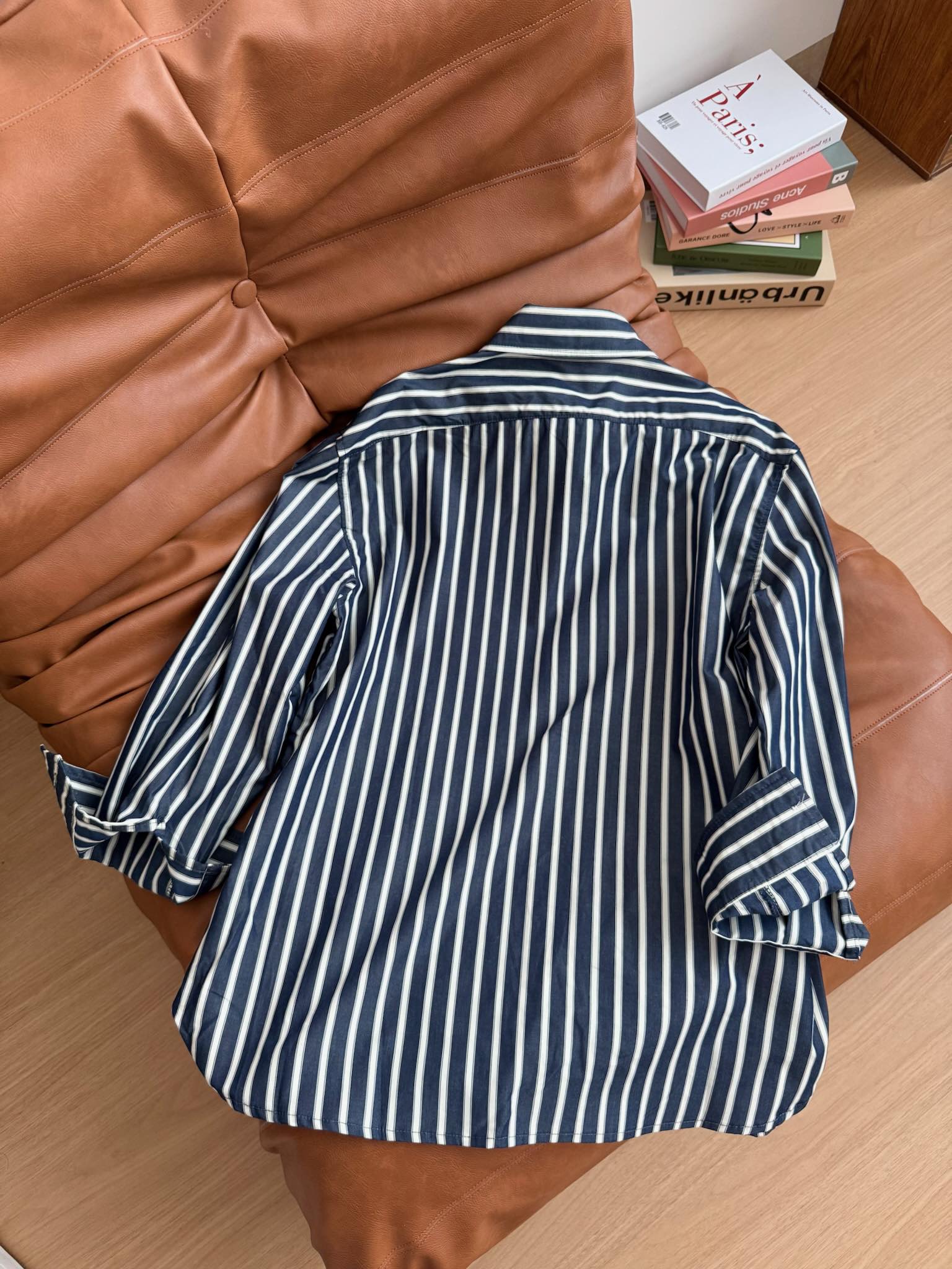 “Versatile Female Suit P483 with Classic Blue-and-White Stripes and Comfortable Fabric” - 图片 2