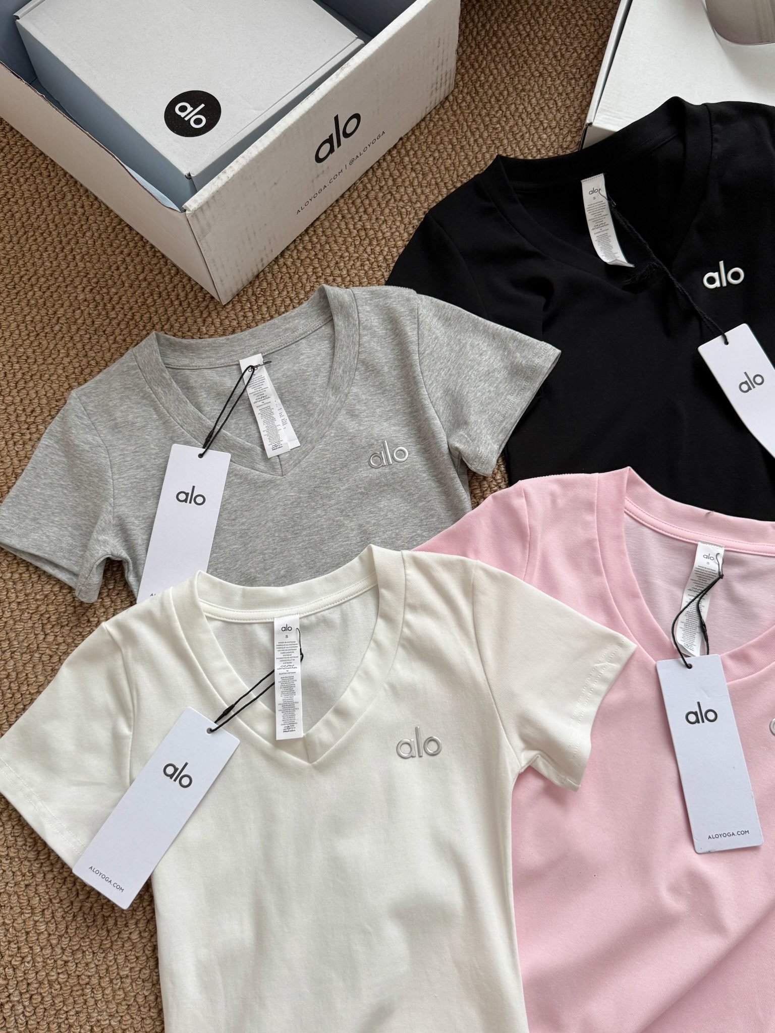 ALO Yoga Women's V-Neck Slim Fit T-Shirt - Black, Grey, White, Pink 3 i1744461230 239 14