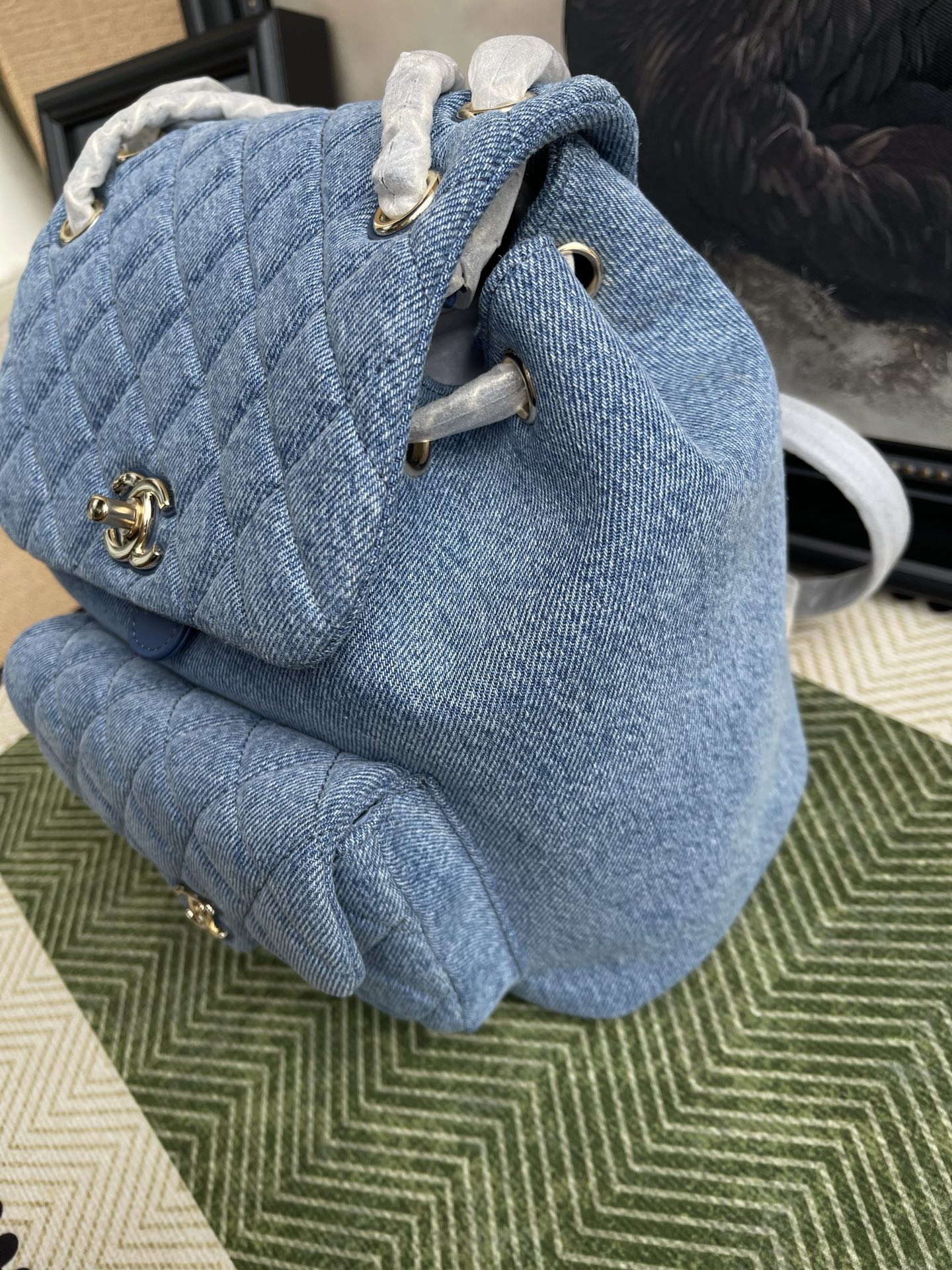 Chanel Blue Denim Quilted Double Flap Backpack