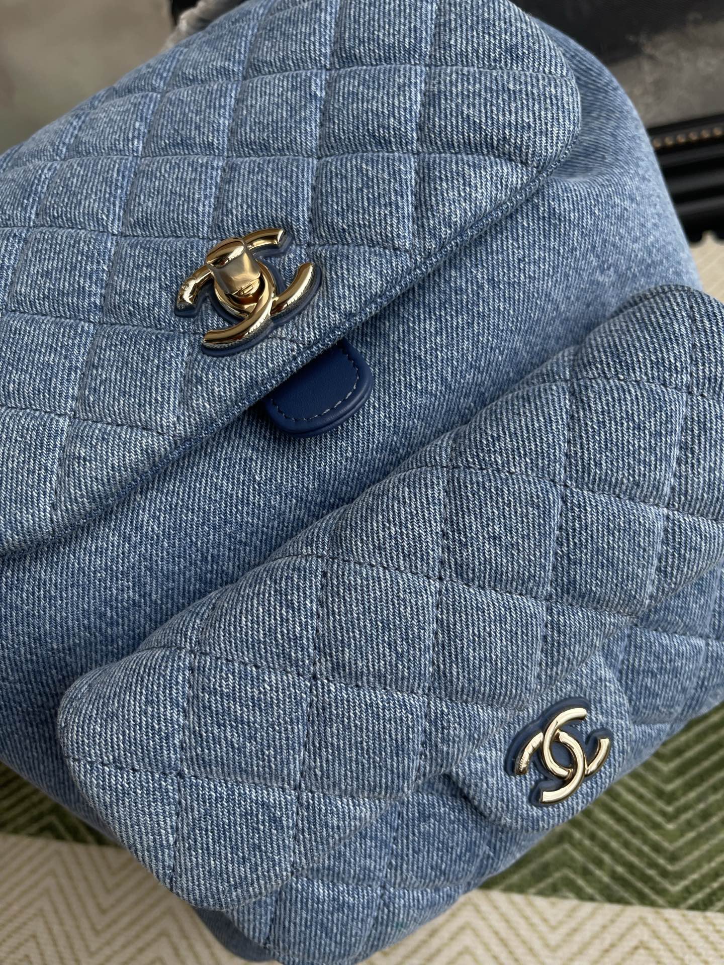 Chanel Blue Denim Quilted Double Flap Backpack