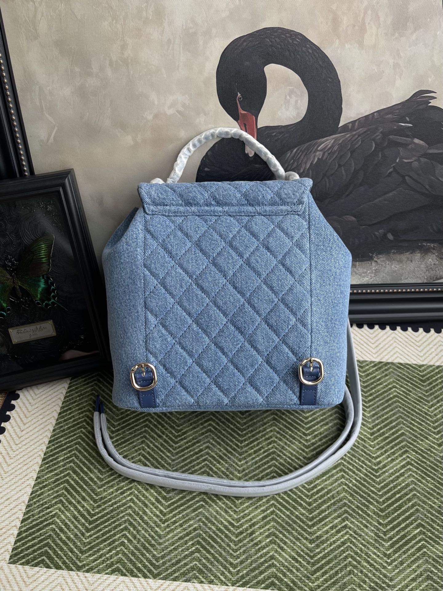 Chanel Blue Denim Quilted Double Flap Backpack