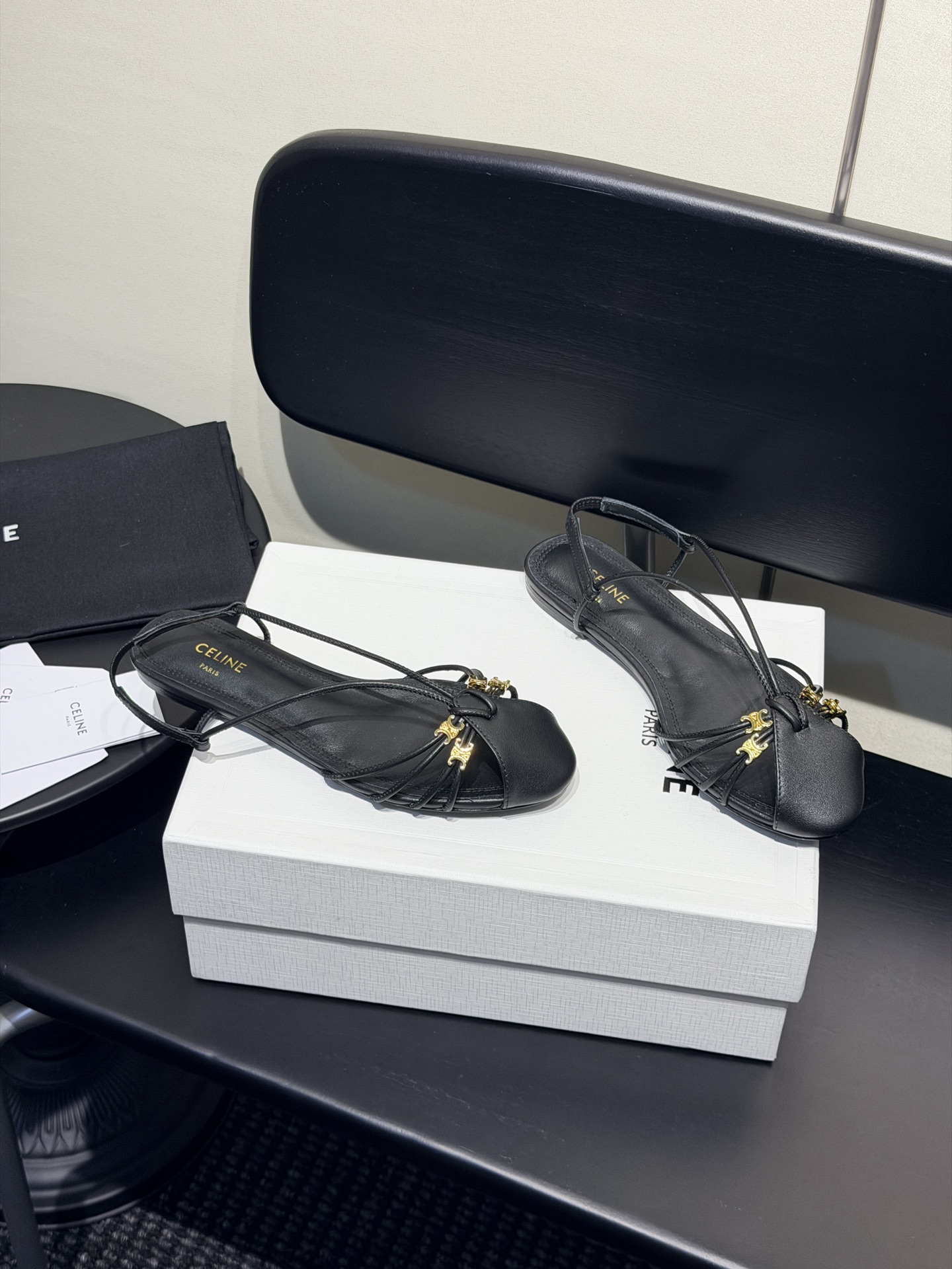 Celine Triomphe Strappy Flat Sandals