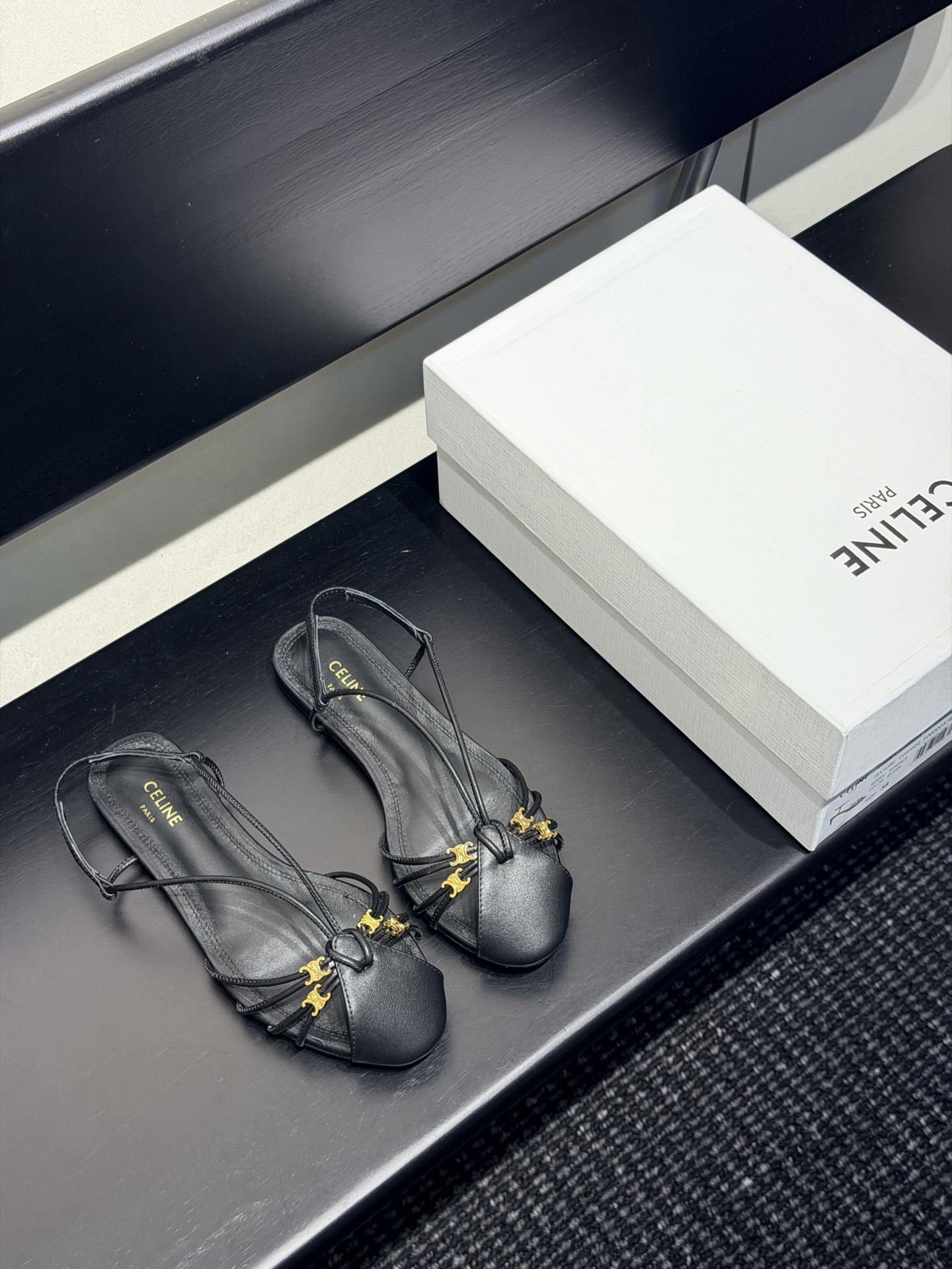 Celine Triomphe Strappy Flat Sandals