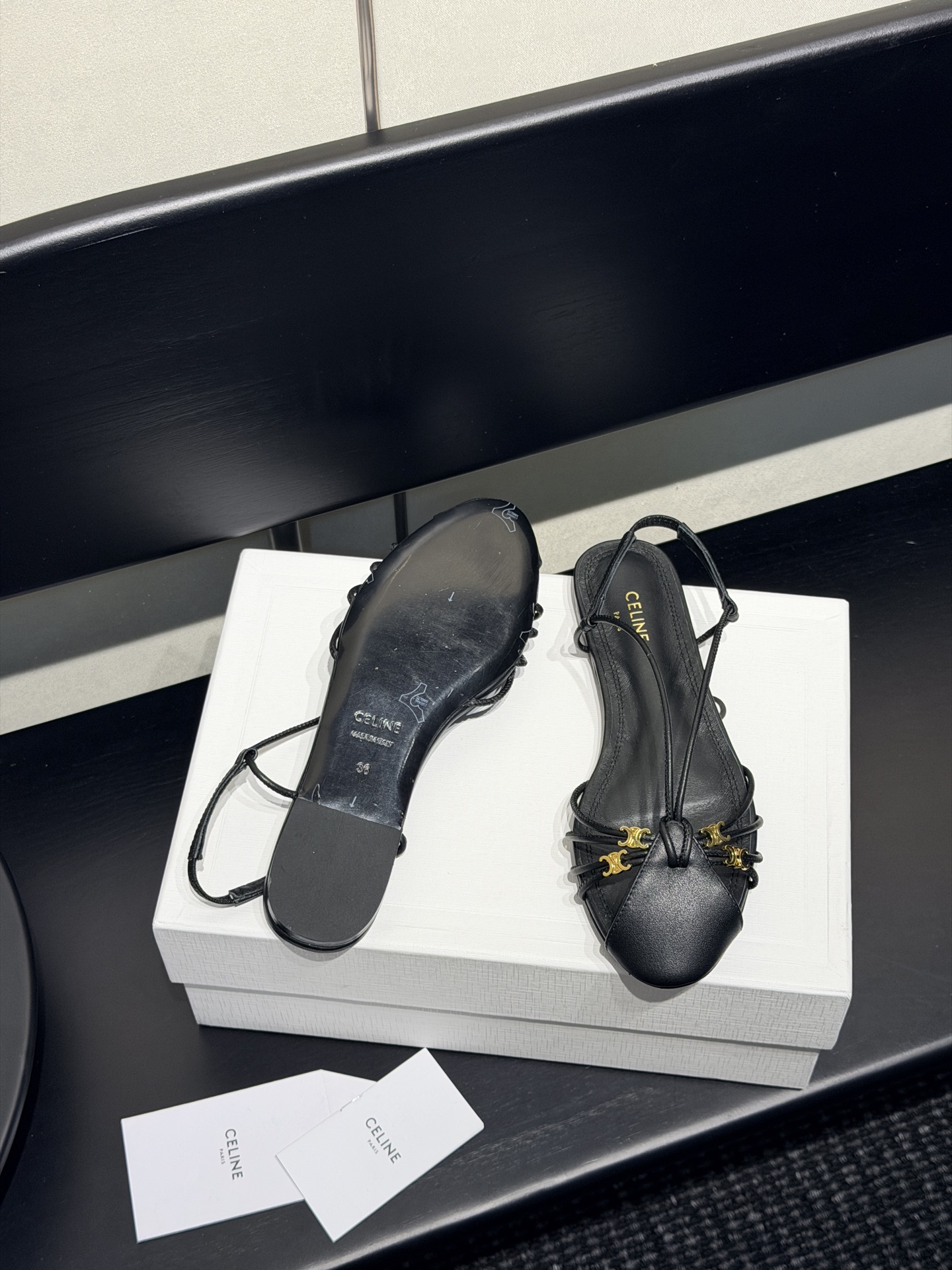 Celine Triomphe Strappy Flat Sandals