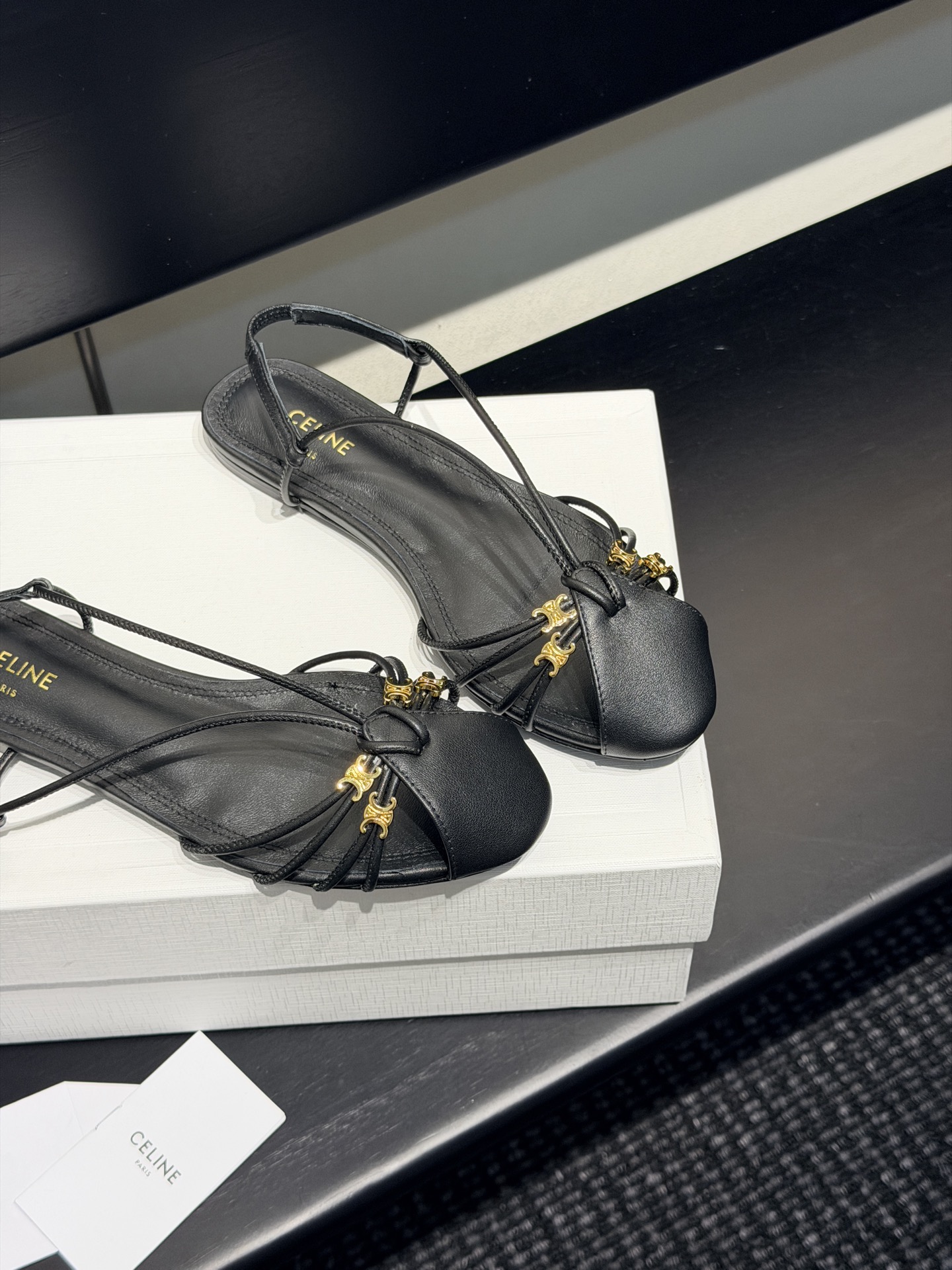 Celine Triomphe Strappy Flat Sandals