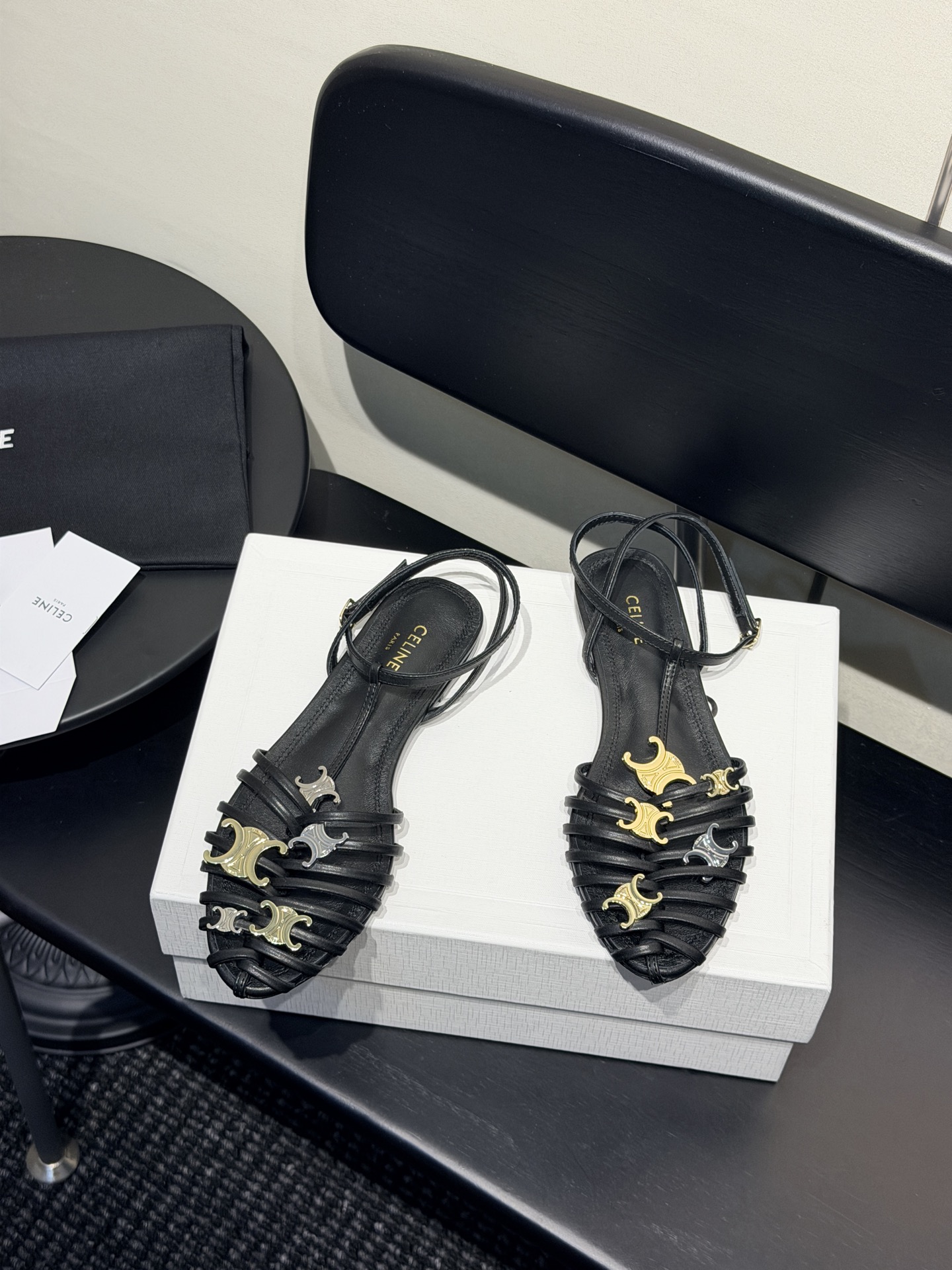 Celine Multi Triomphe Strappy Flat Sandals
