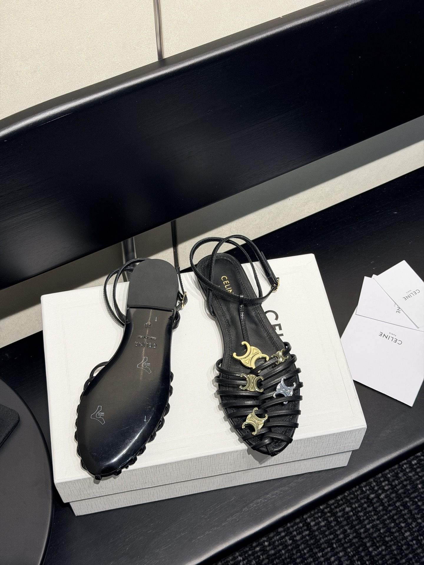 Celine Multi Triomphe Strappy Flat Sandals