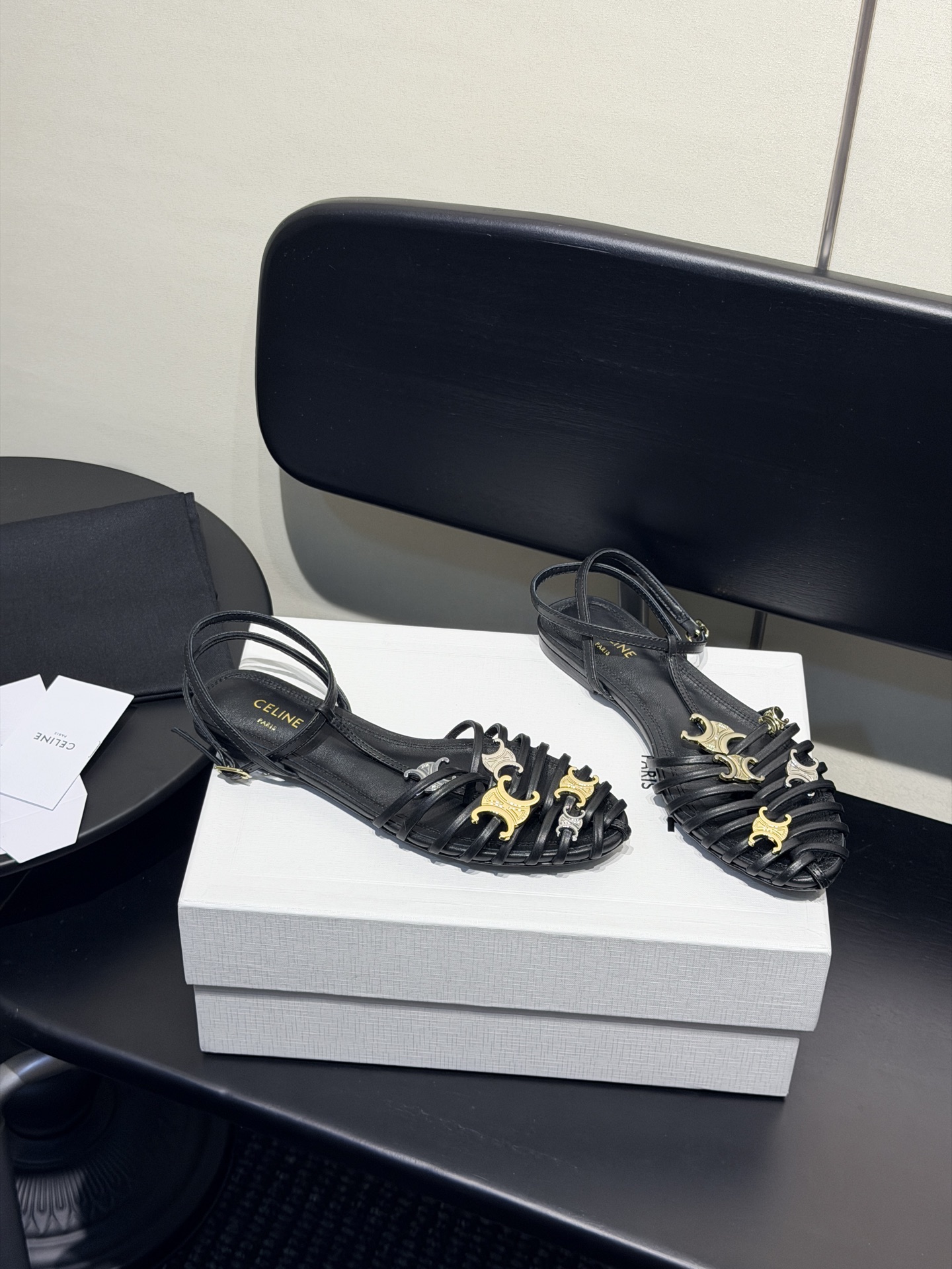 Celine Multi Triomphe Strappy Flat Sandals