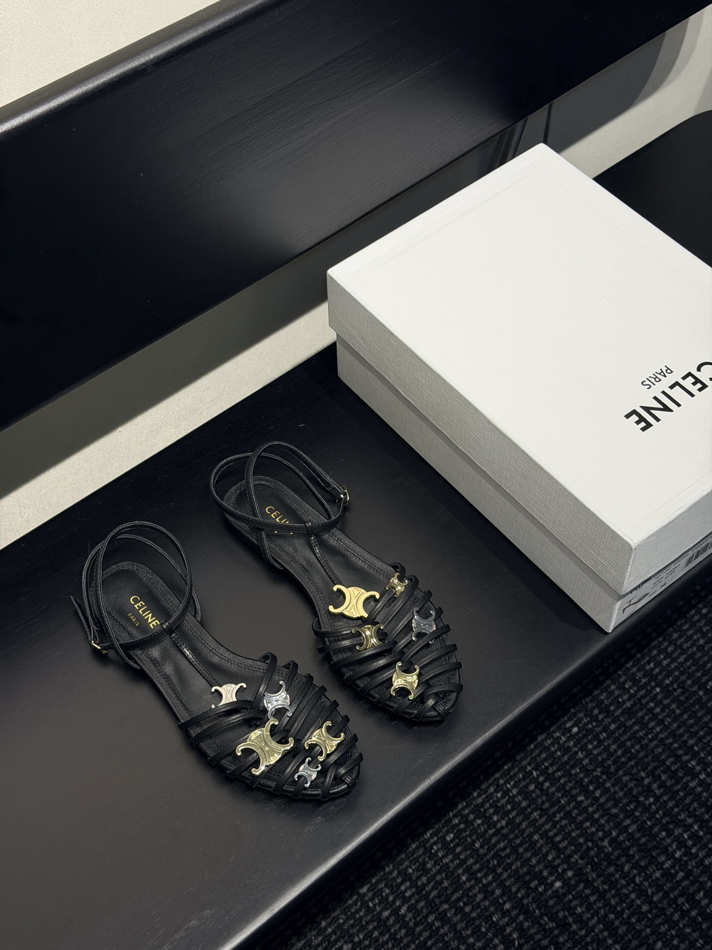 Celine Multi Triomphe Strappy Flat Sandals