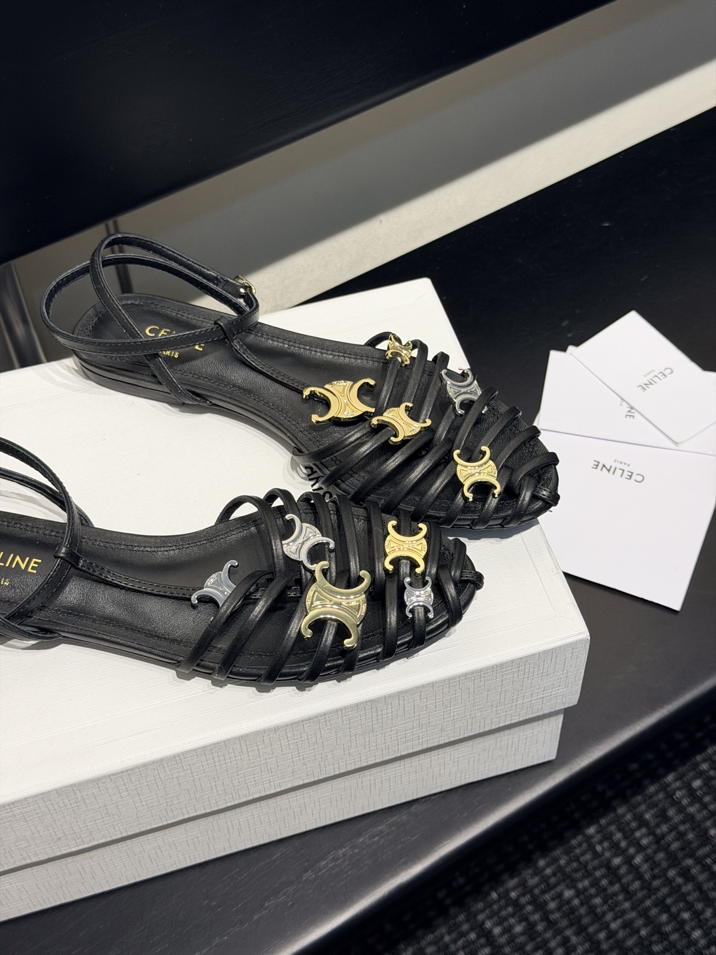 Celine Multi Triomphe Strappy Flat Sandals