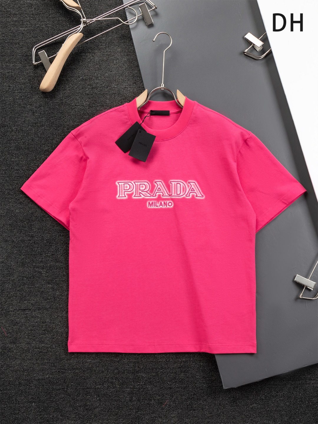 PRADA Versión ligeramente ancha S-Xl Nuevo logo tridimensional bordado en el pecho y logo triangular clásico estampado …
