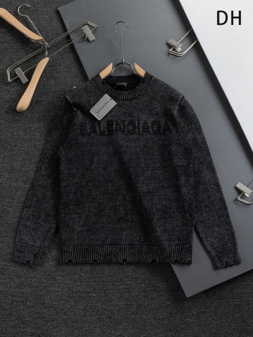 Balenciaga Distressed-Effect Wool-Blend Sweater with Embroidered Logo 1 Balenciaga Distressed-Effect Wool-Blend Sweater with Embroidered Logo