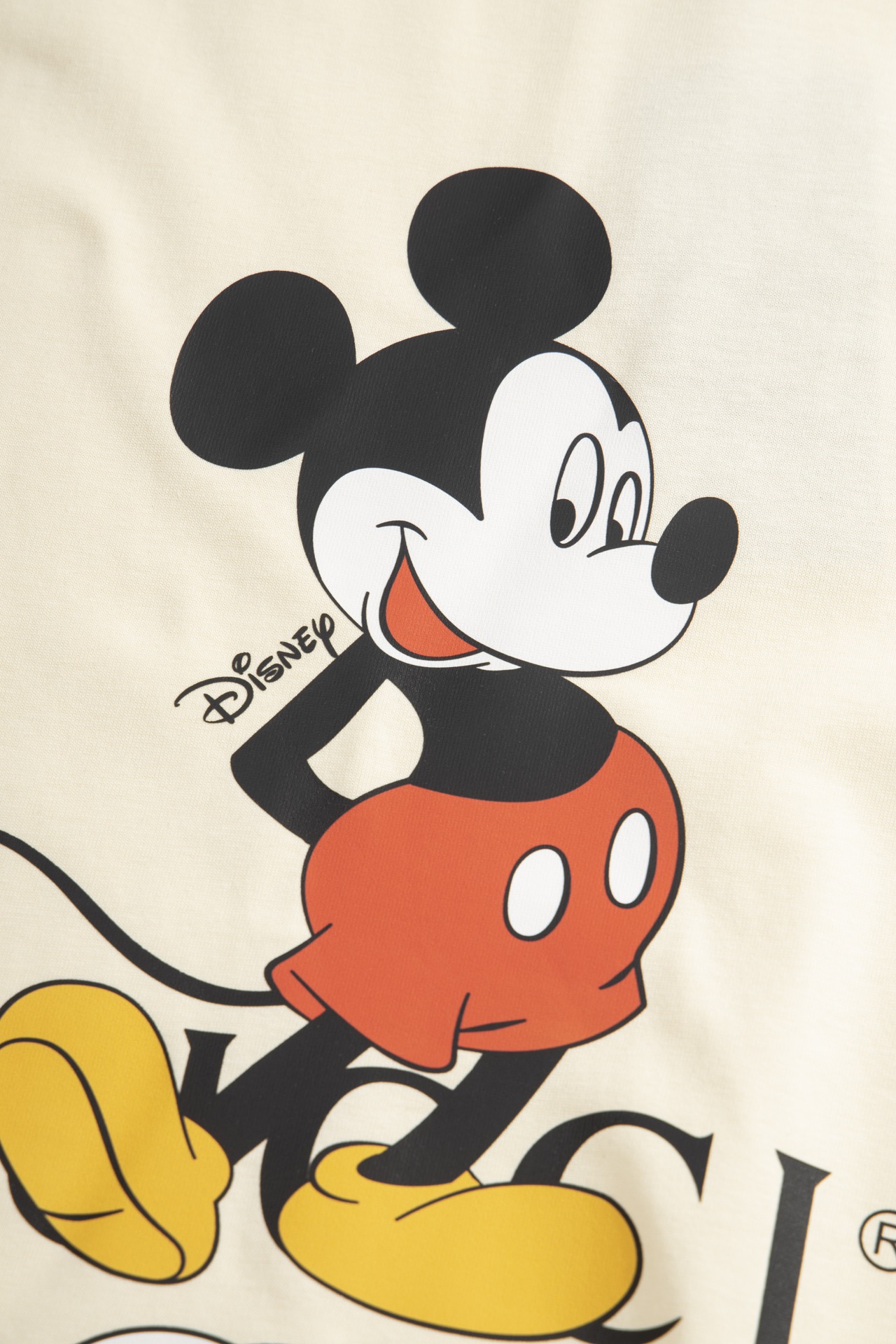 S61Gucci/Disney鼠年限定米老鼠短袖定织克重180针织棉21支有机麻棉混纺面料原身布切捆条做