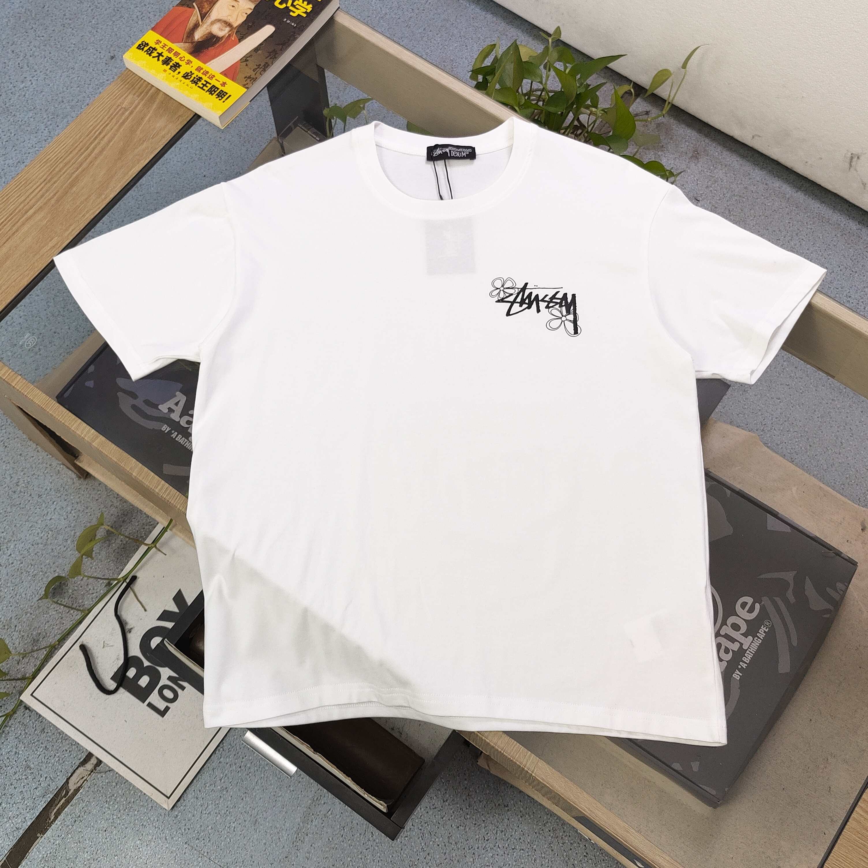 Stussy Floral Logo Print Short Sleeve T-Shirt, Casual Unisex Tee