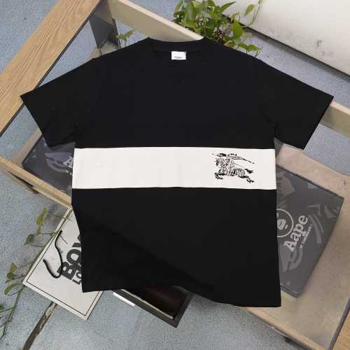 Burberry Classic Blue Stripe War Horse Logo Print Casual T-Shirt 1 Burberry Classic Blue Stripe War Horse Logo Print Casual T-Shirt