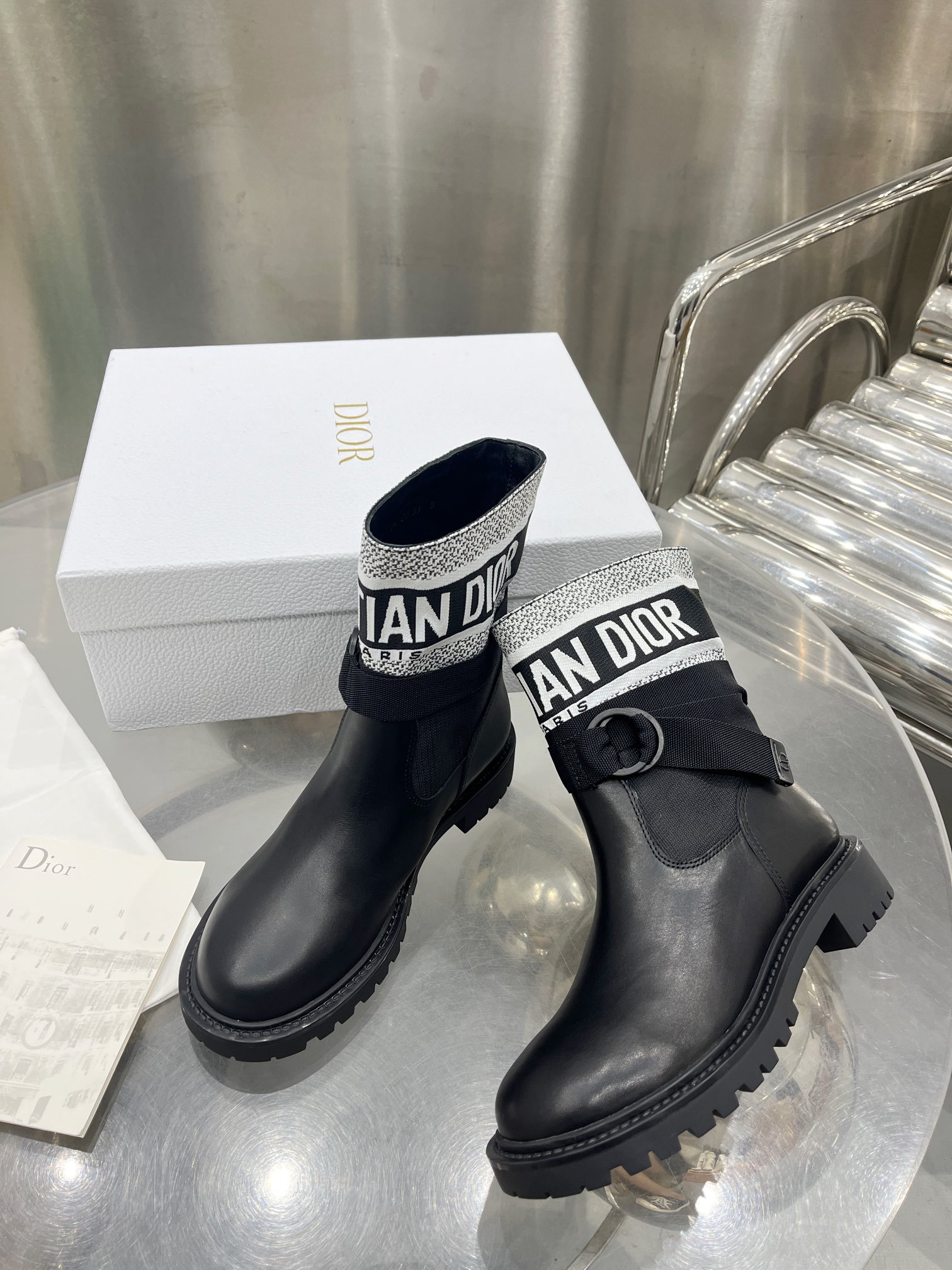 Dior Black Calfskin Ankle Boots with Gold-Tone Details, Size 35-41 6 i1698599799 4459 4
