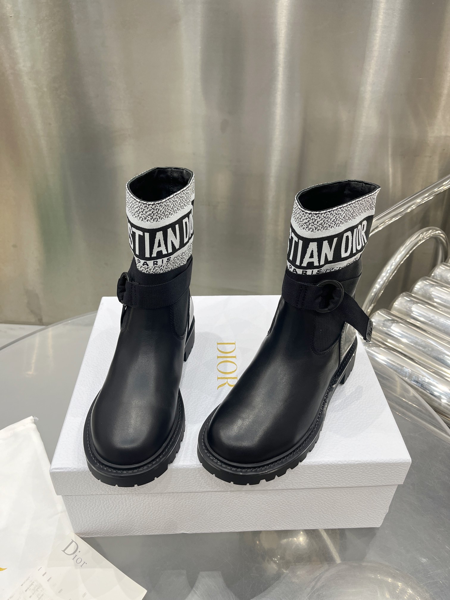 Dior Black Calfskin Ankle Boots with Gold-Tone Details, Size 35-41 4 i1698599799 5862 2