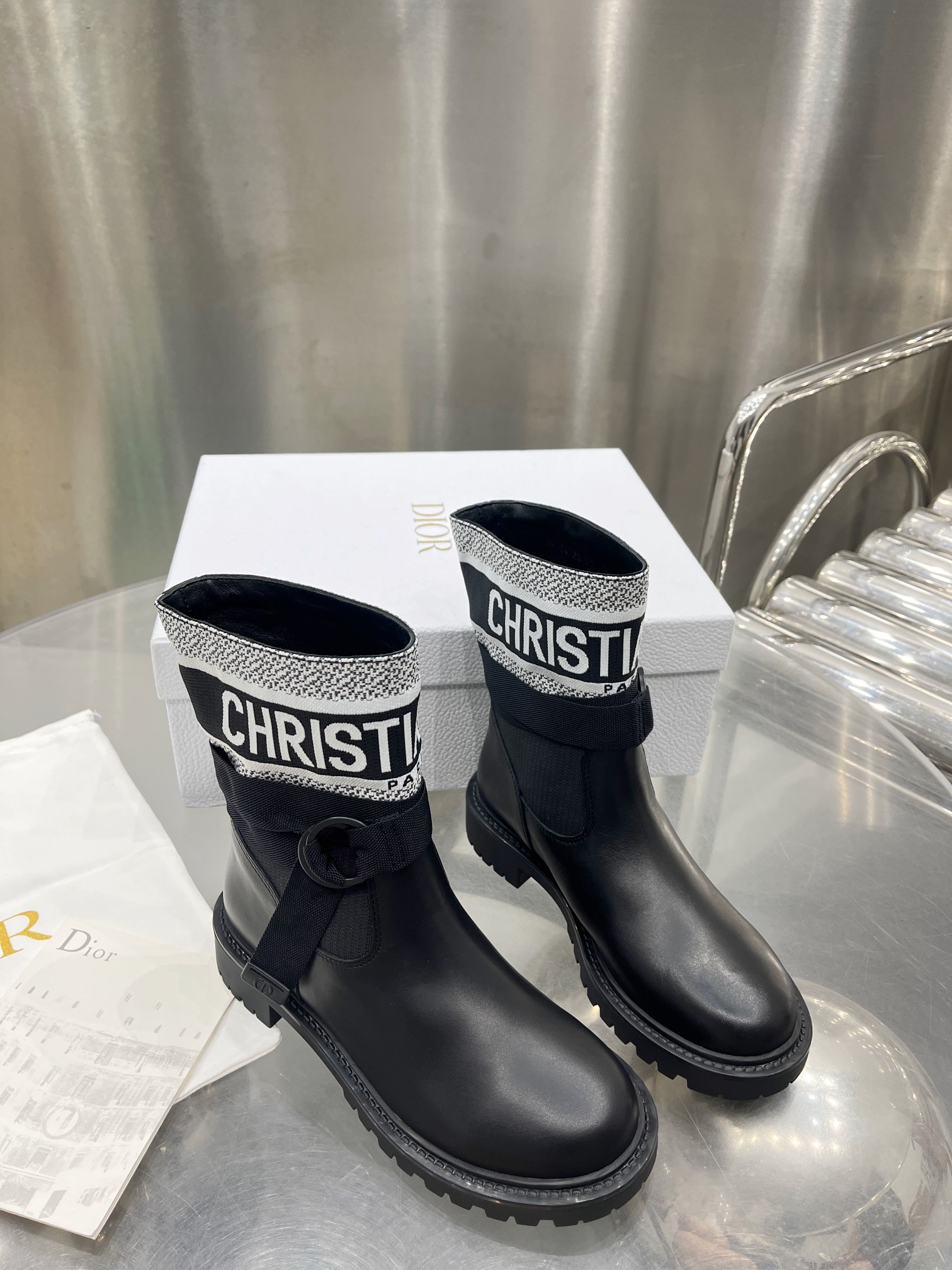 Dior Black Calfskin Ankle Boots with Gold-Tone Details, Size 35-41 7 i1698599799 7220 5