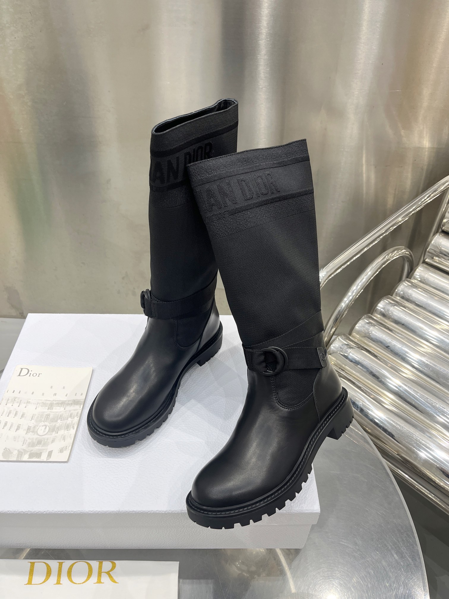 Dior Women's Black Leather Long Boots Comfortable and Stylish, Size 35-41 4 i1698599947 7068 2