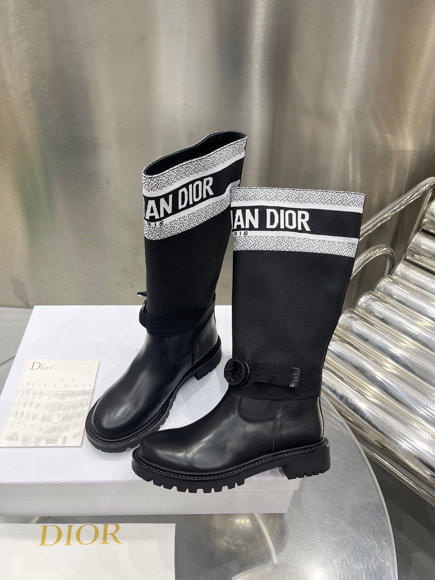 Dior Women's Black Leather Over-the-Knee Boots, Soft & Comfortable, Sizes 35-41 6 i1698600046 2203 4