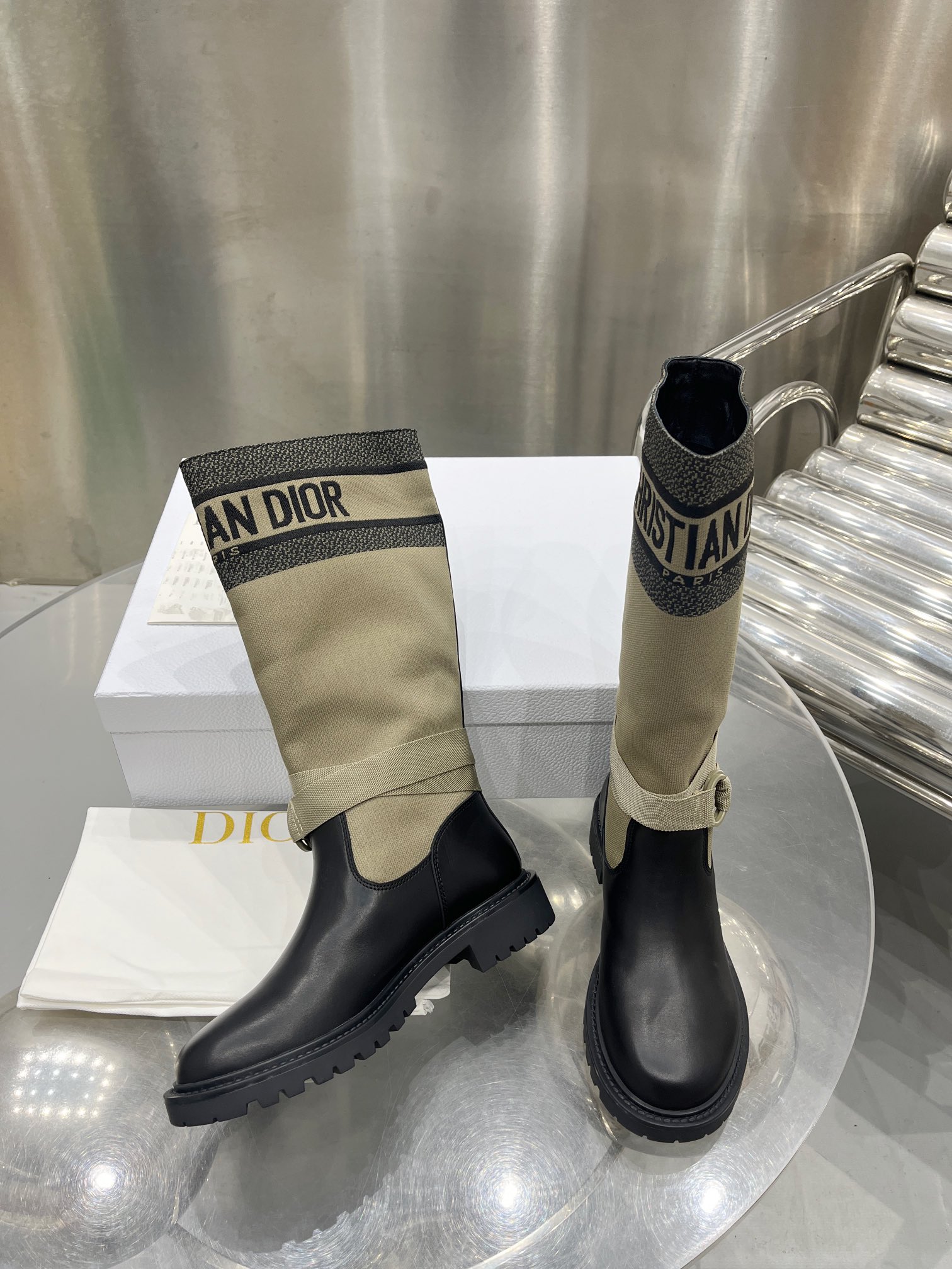 Dior Women's D-Major Black Calfskin and Gold-Tone Metal Heeled Boots 5 i1698600085 4083 3