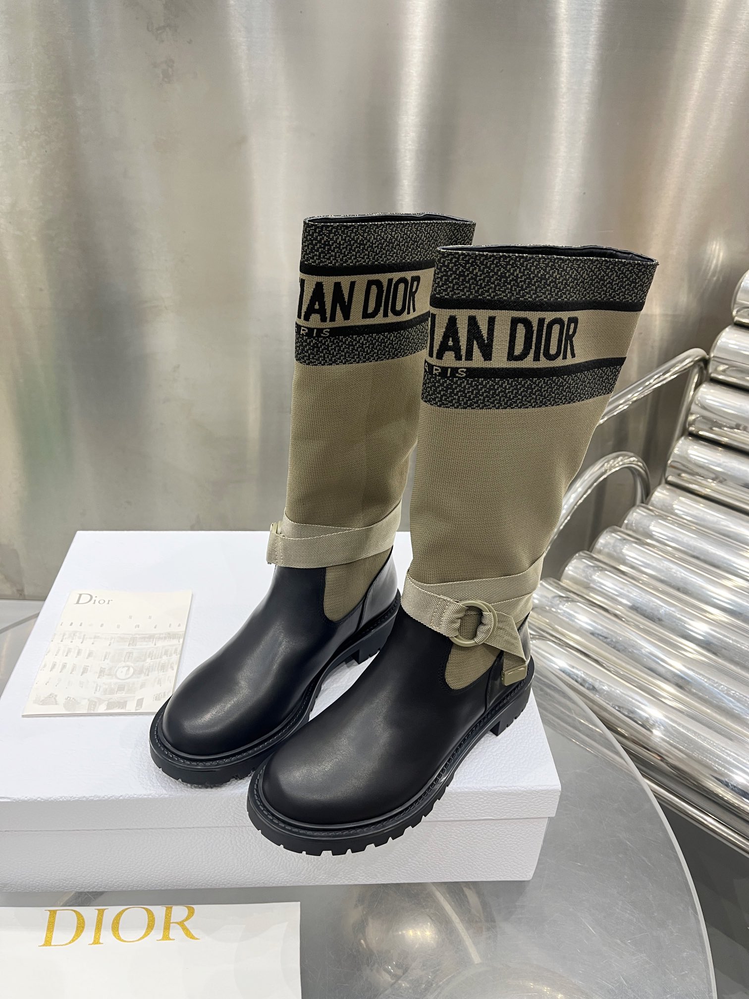 Dior Women's D-Major Black Calfskin and Gold-Tone Metal Heeled Boots 3 i1698600085 8184 1