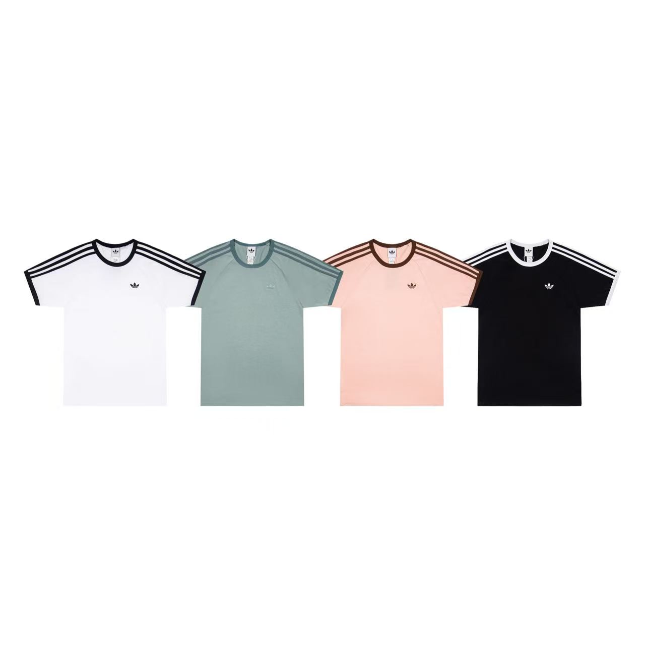 Modelo 6322 P73 Adidas Adidas trébol logo bordado contraste de rayas casual cuello redondo camiseta deportiva de manga …