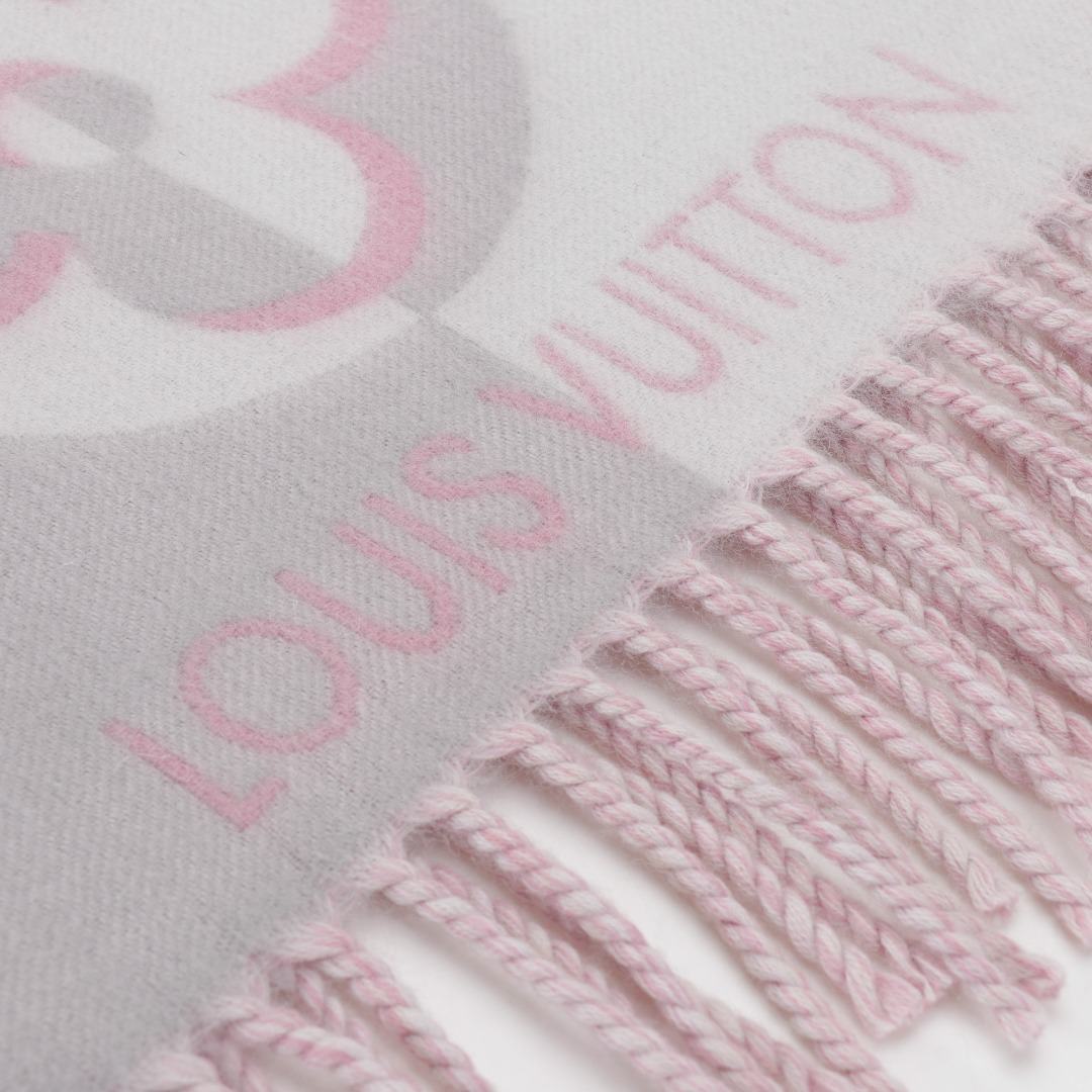 Louis Vuitton LV 灰粉拼色双面流苏长围巾